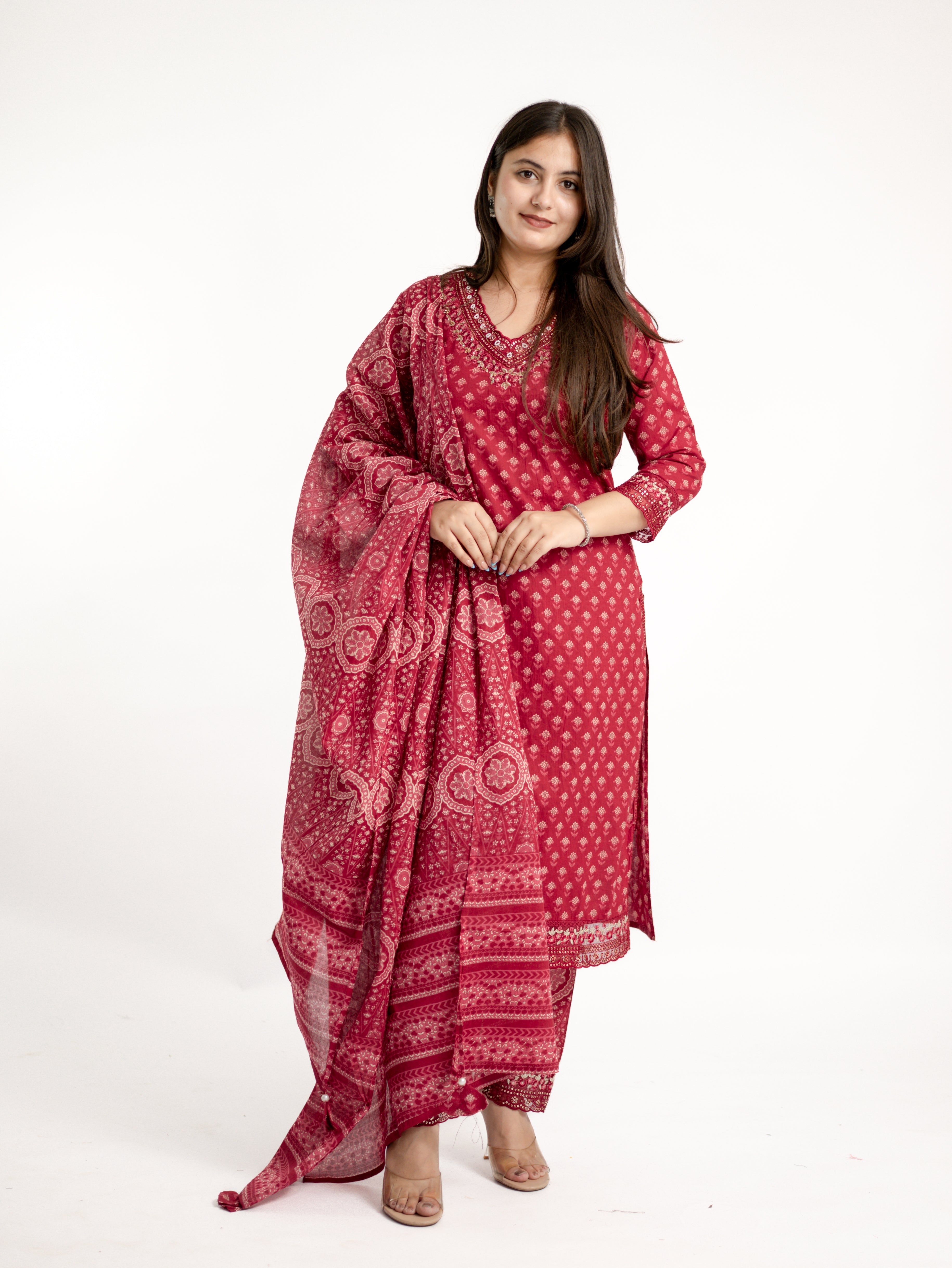 Dimpee Ajrakh Cotton HandEmbroidered Dupatta set