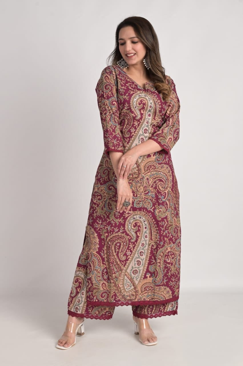 Kalamkari Embroidered Straight Cotton Kurta Set
