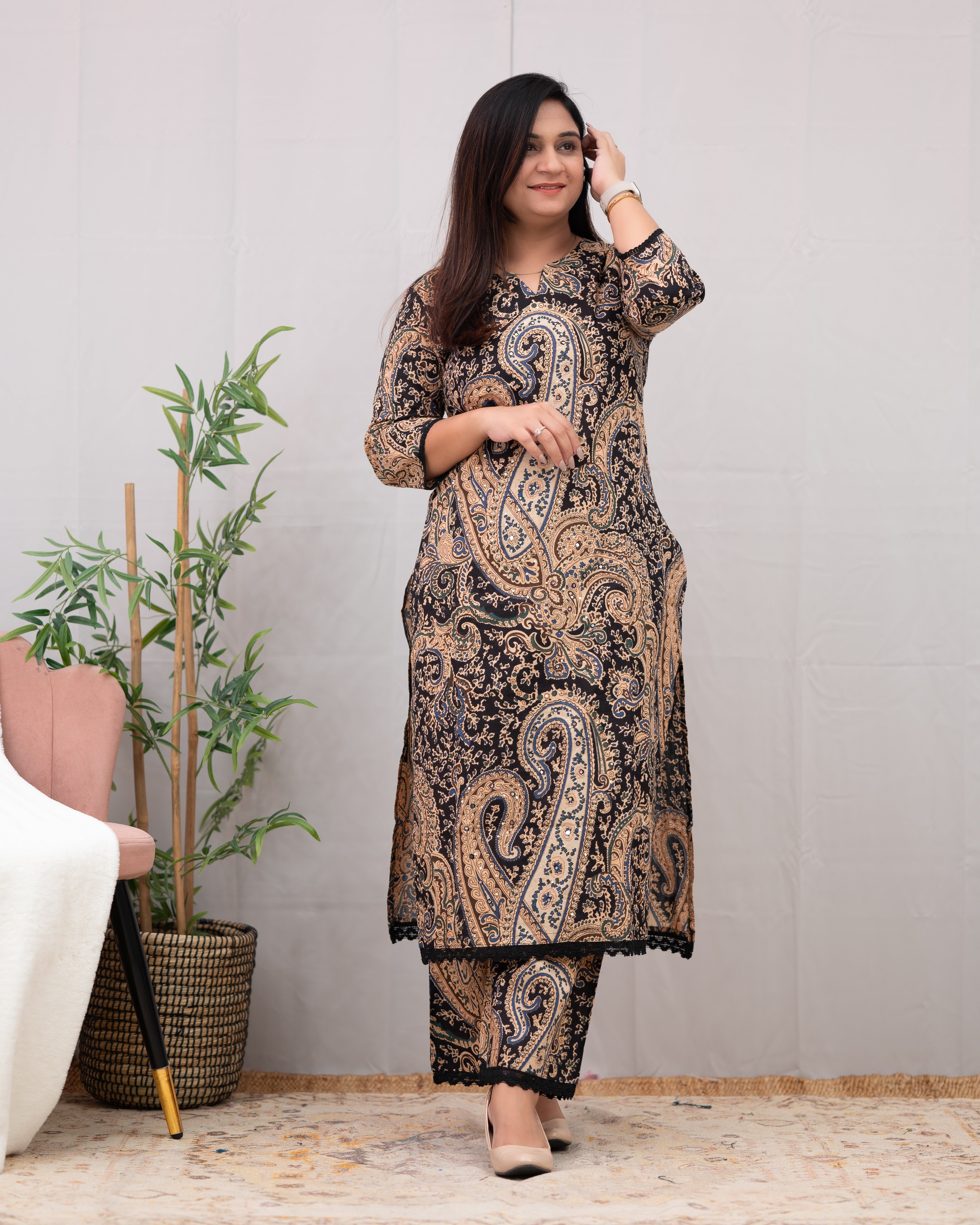 Kalamkari Embroidered Straight Cotton Kurta Set