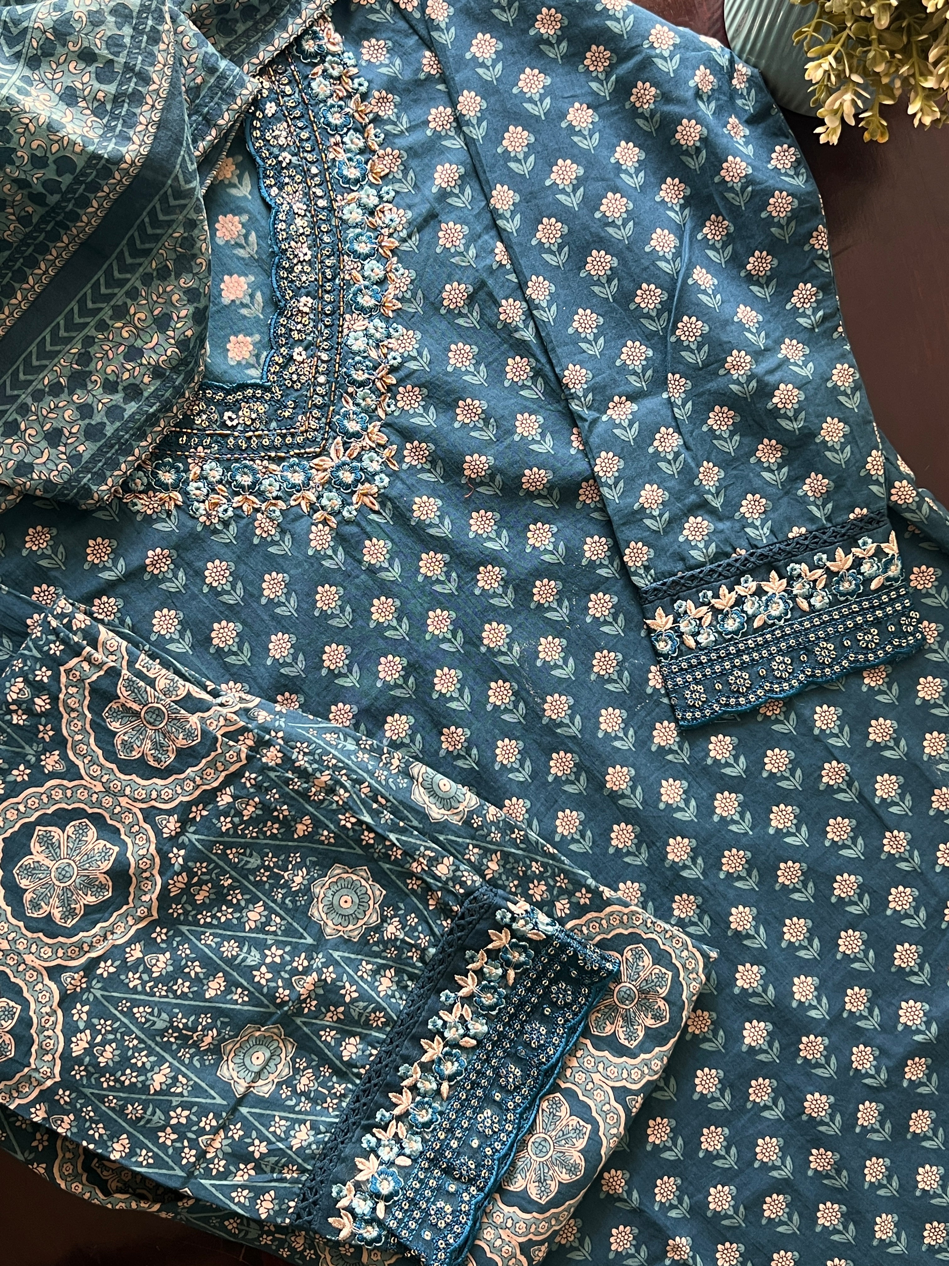 Dimpee Ajrakh Cotton HandEmbroidered Dupatta set