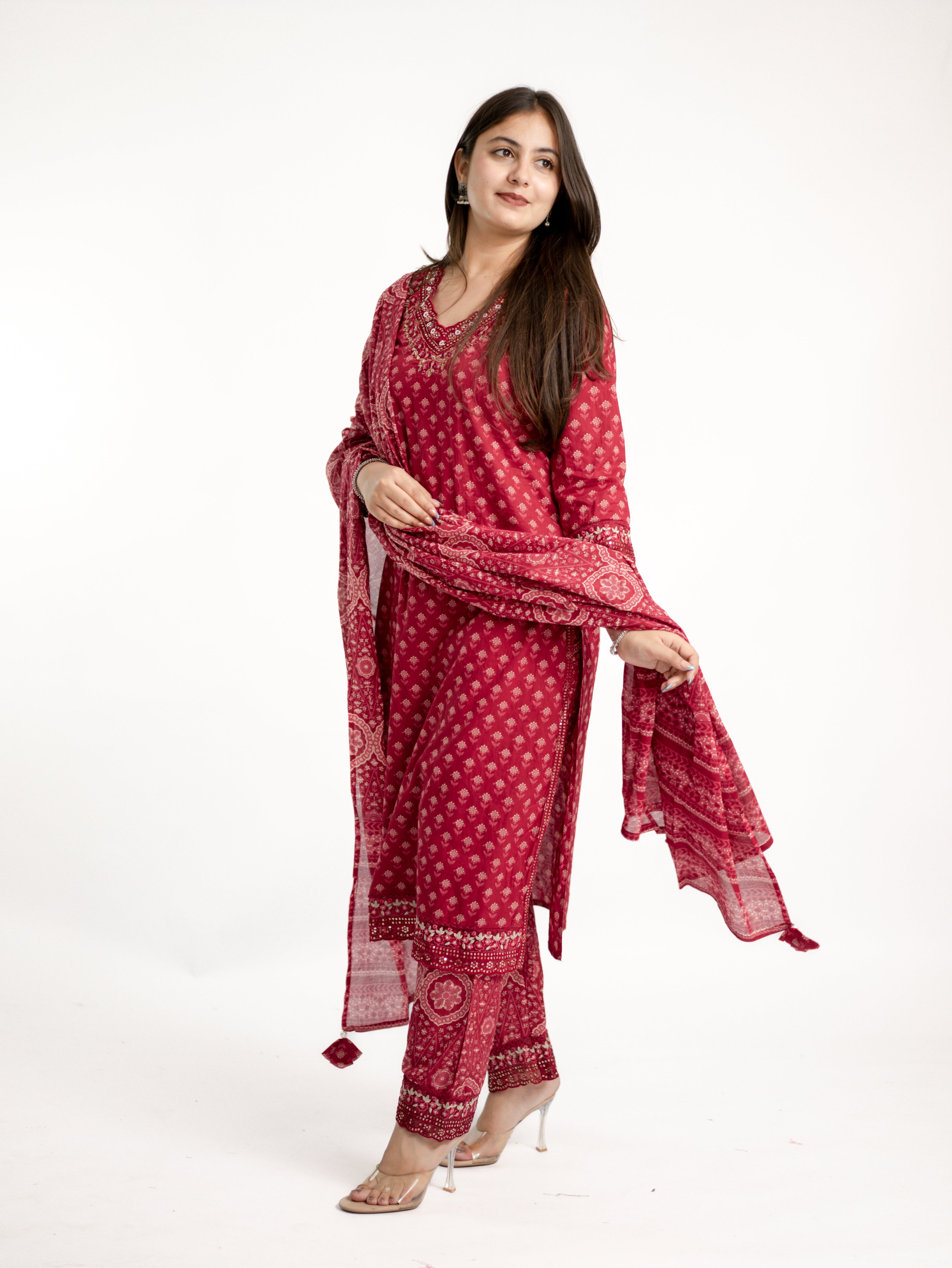 Dimpee Ajrakh Cotton HandEmbroidered Dupatta set