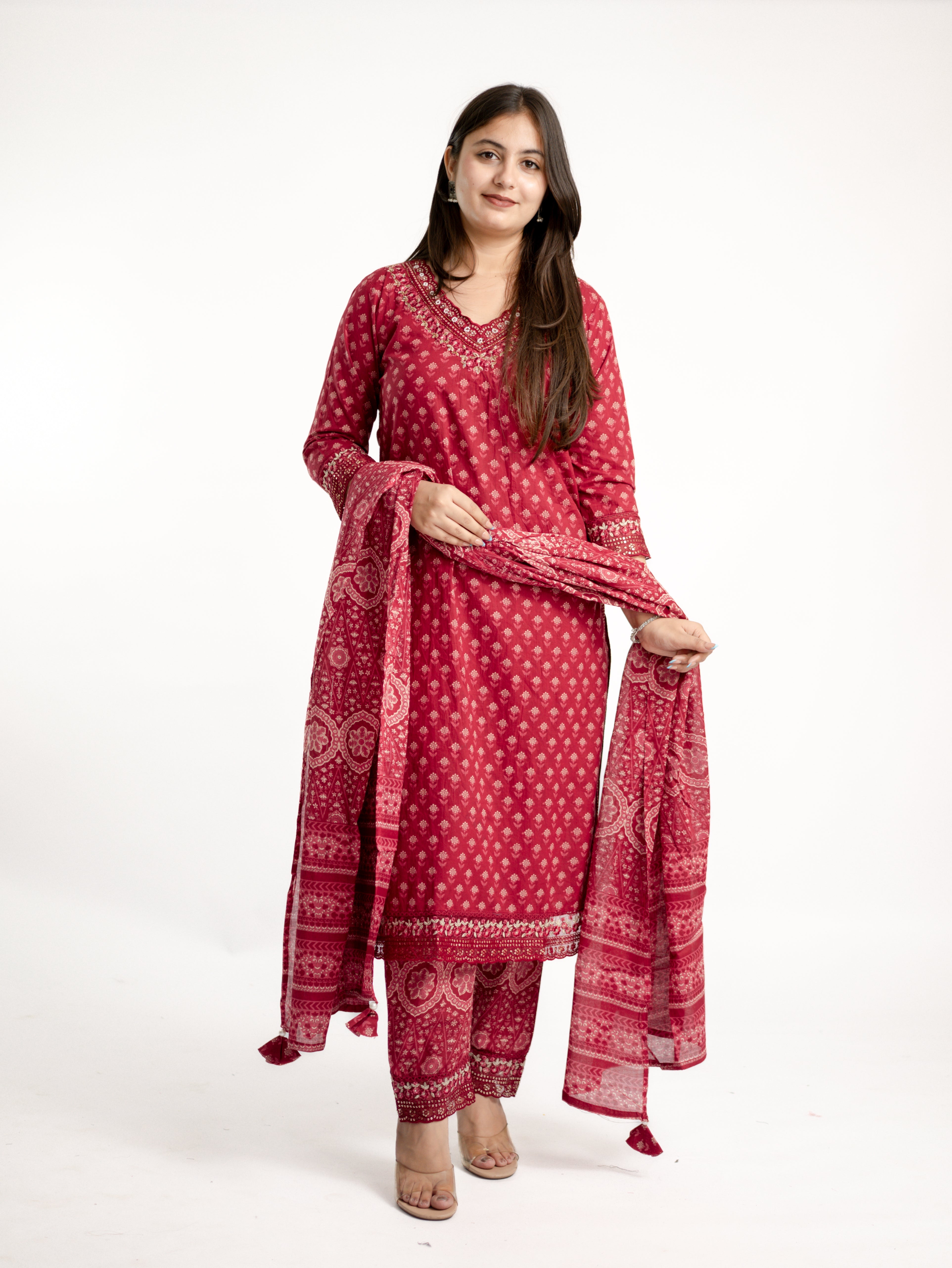 Dimpee Ajrakh Cotton HandEmbroidered Dupatta set