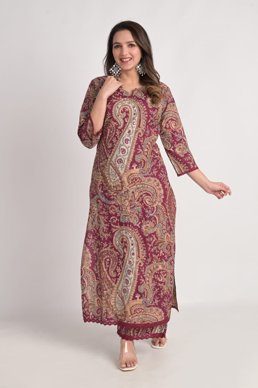 Kalamkari Embroidered Straight Cotton Kurta Set