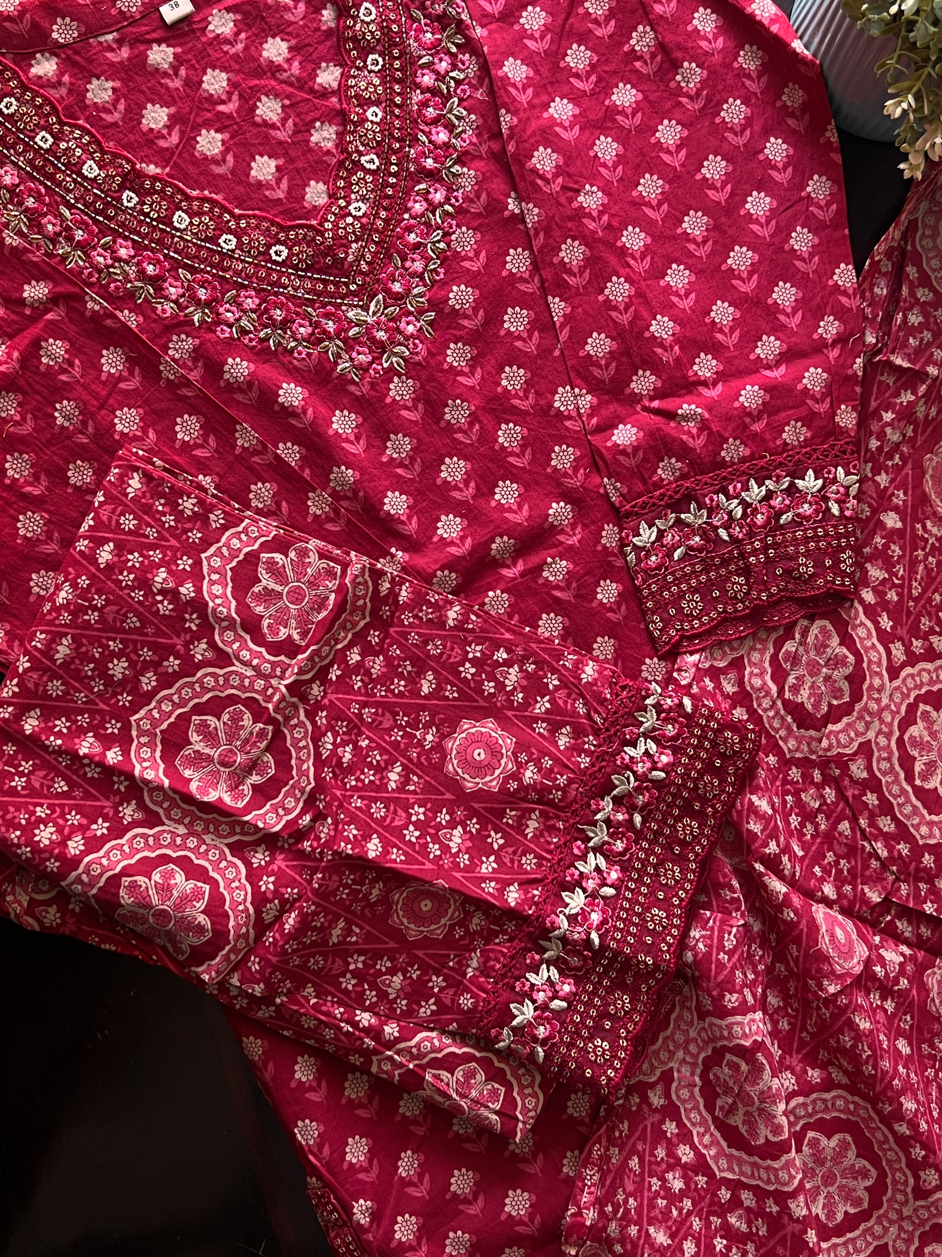 Dimpee Ajrakh Cotton HandEmbroidered Dupatta set