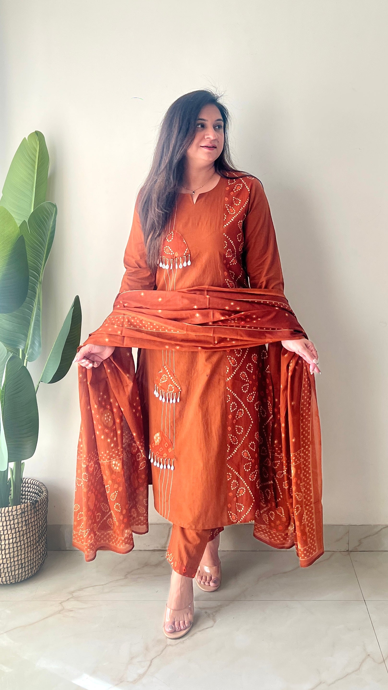 Raha MulCotton Bandhani Hand Detailed Pant Set