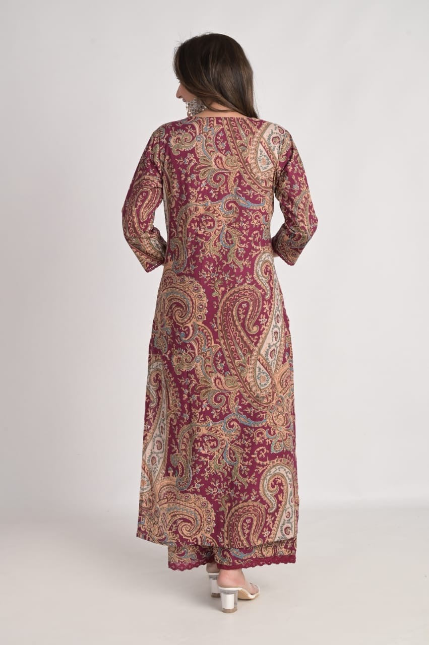 Kalamkari Embroidered Straight Cotton Kurta Set