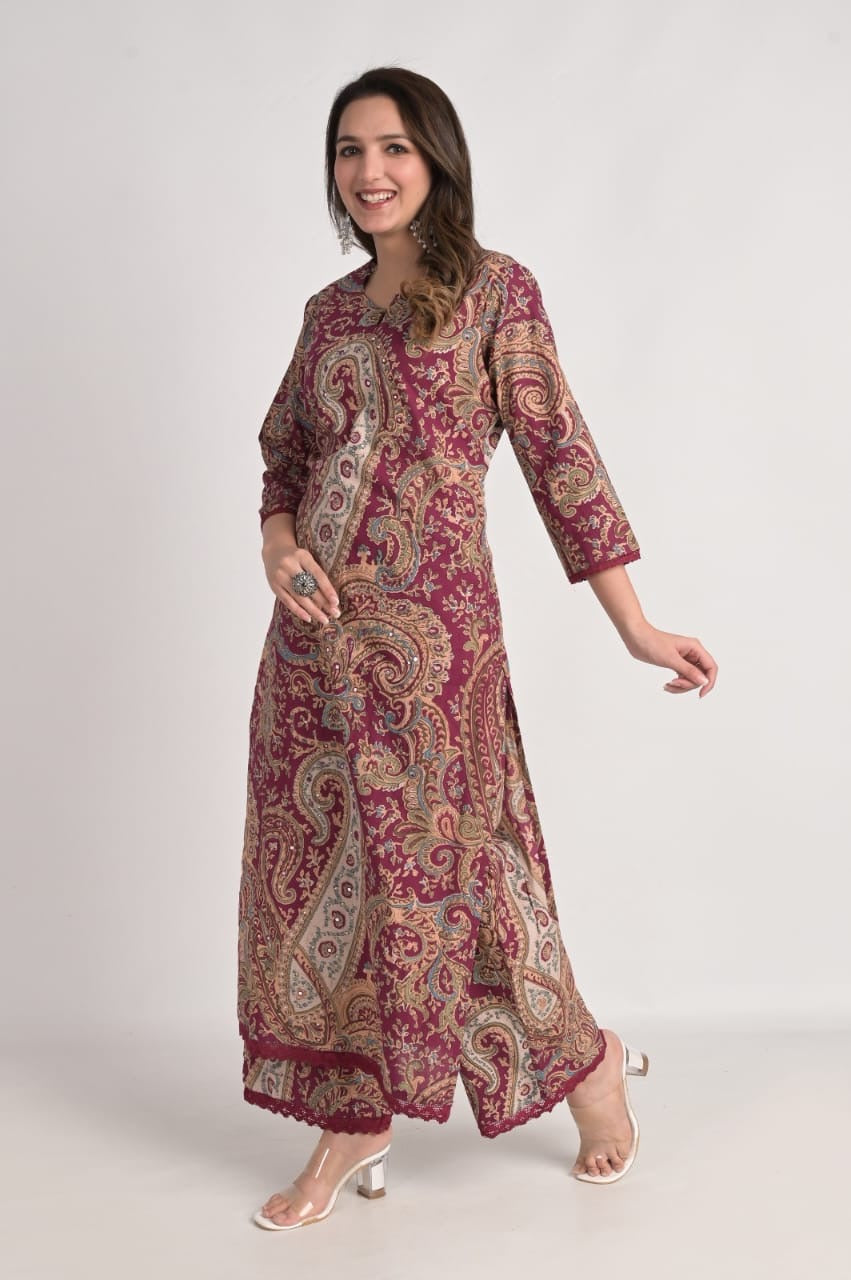 Kalamkari Embroidered Straight Cotton Kurta Set