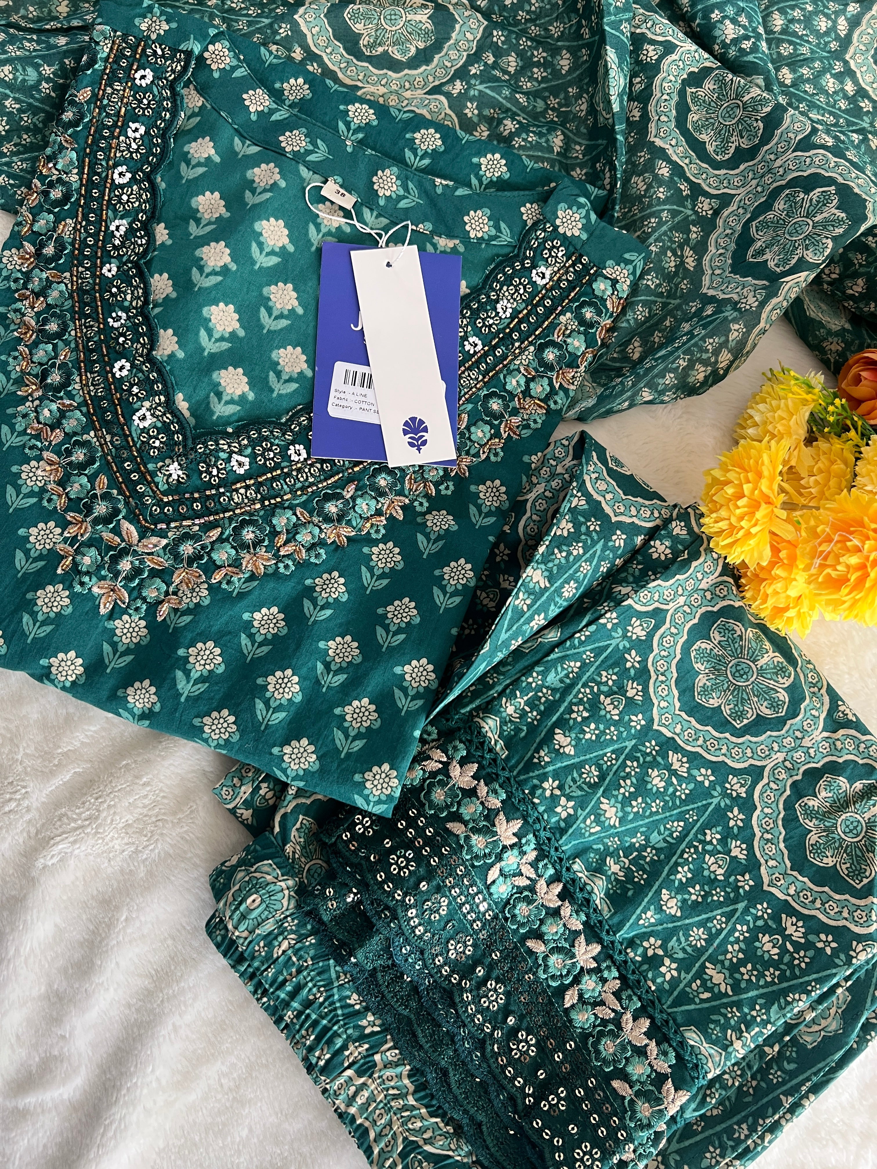 Dimpee Ajrakh Cotton HandEmbroidered Dupatta set