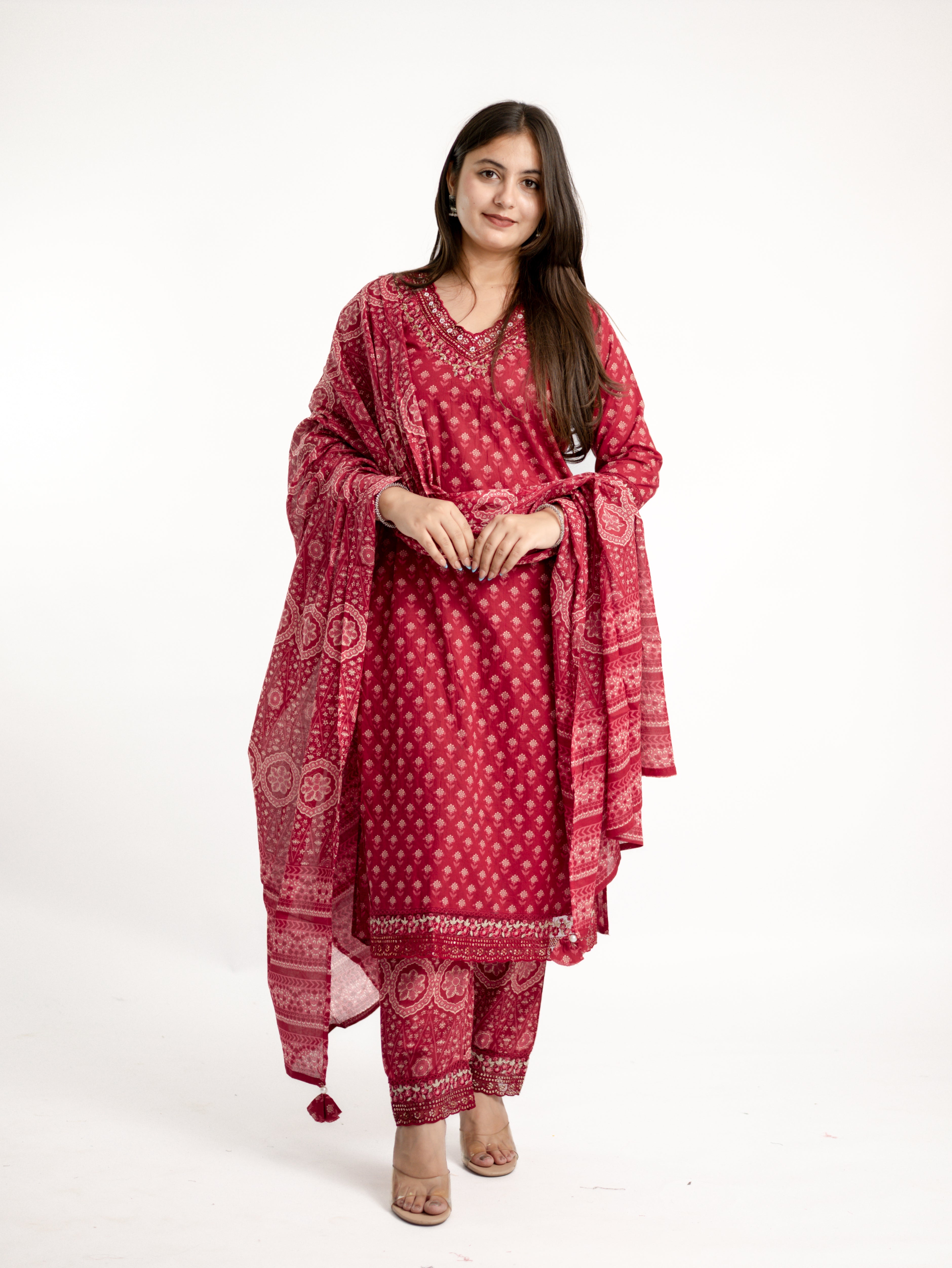 Dimpee Ajrakh Cotton HandEmbroidered Dupatta set