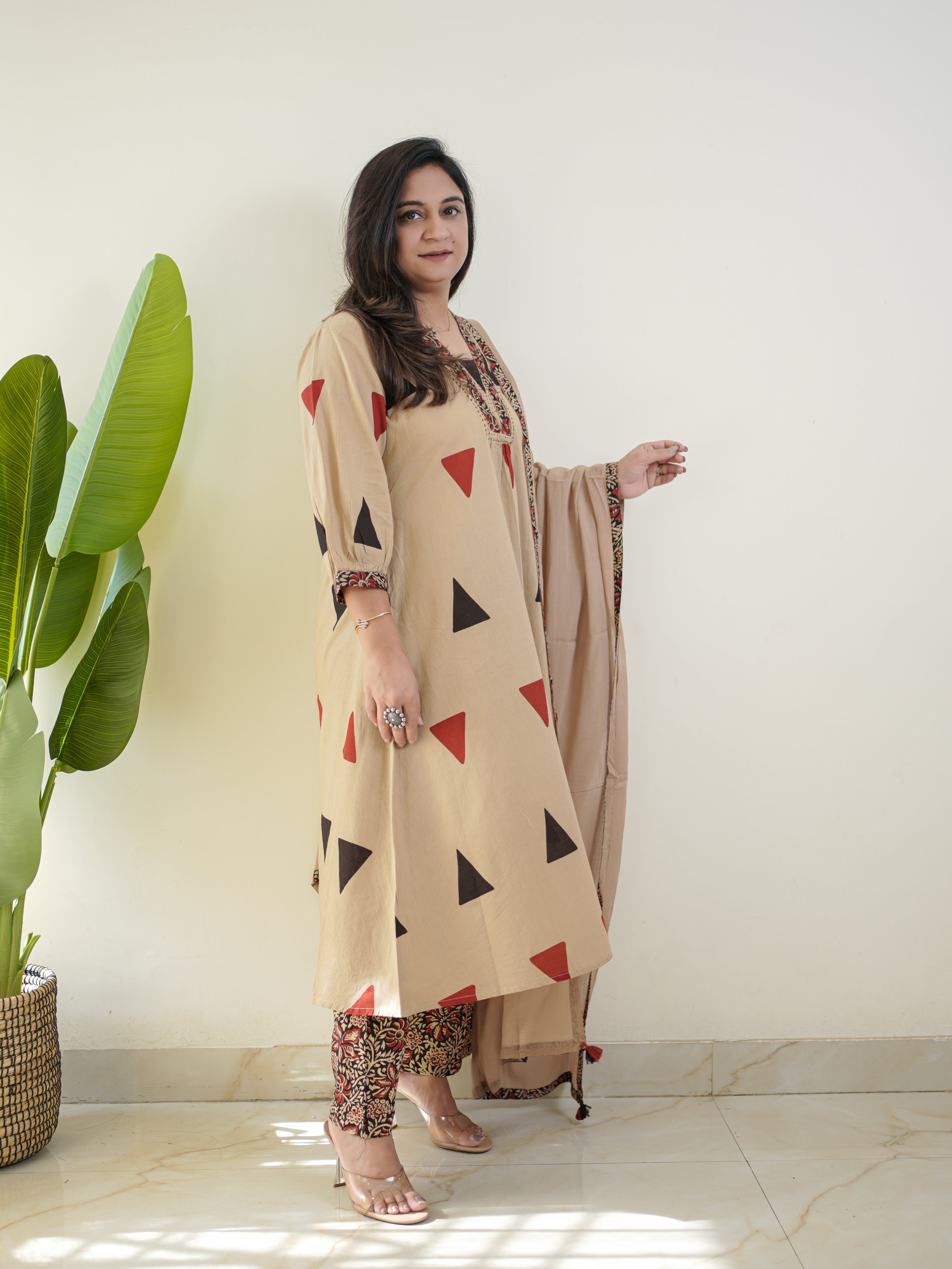 Saloni Kalamkari Cotton A-line Dupatta Set
