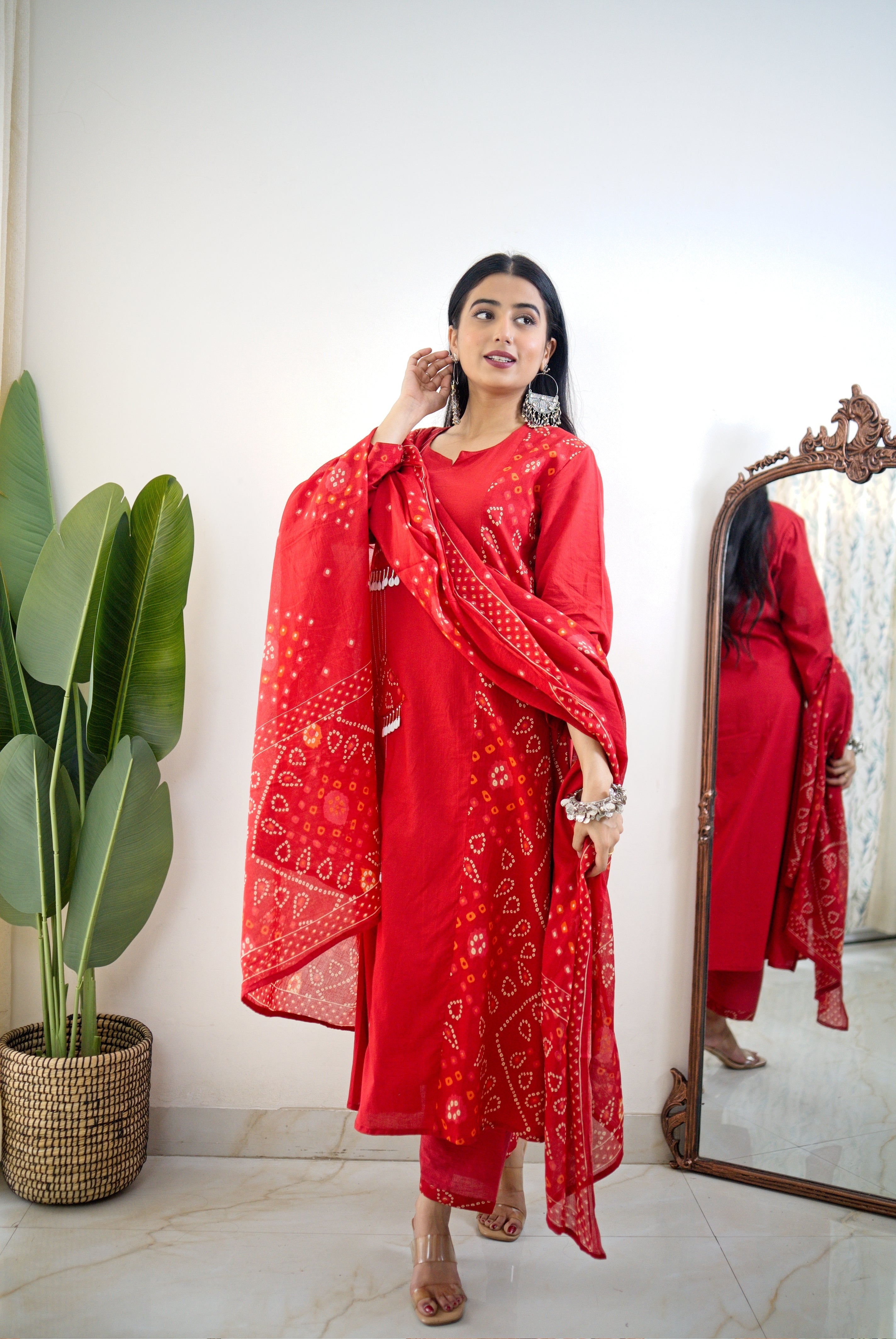 Raha MulCotton Bandhani Hand Detailed Pant Set