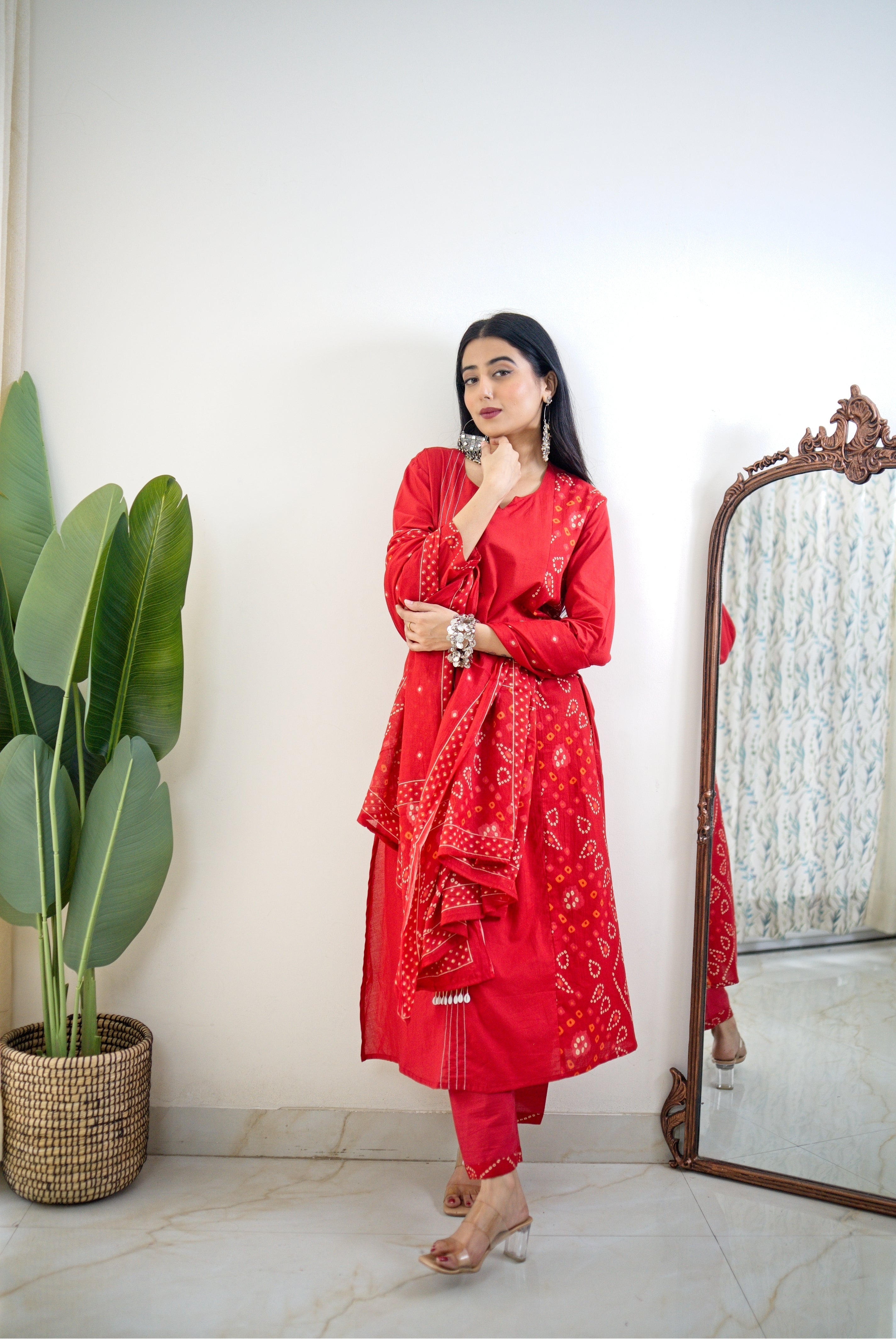 Raha MulCotton Bandhani Hand Detailed Pant Set
