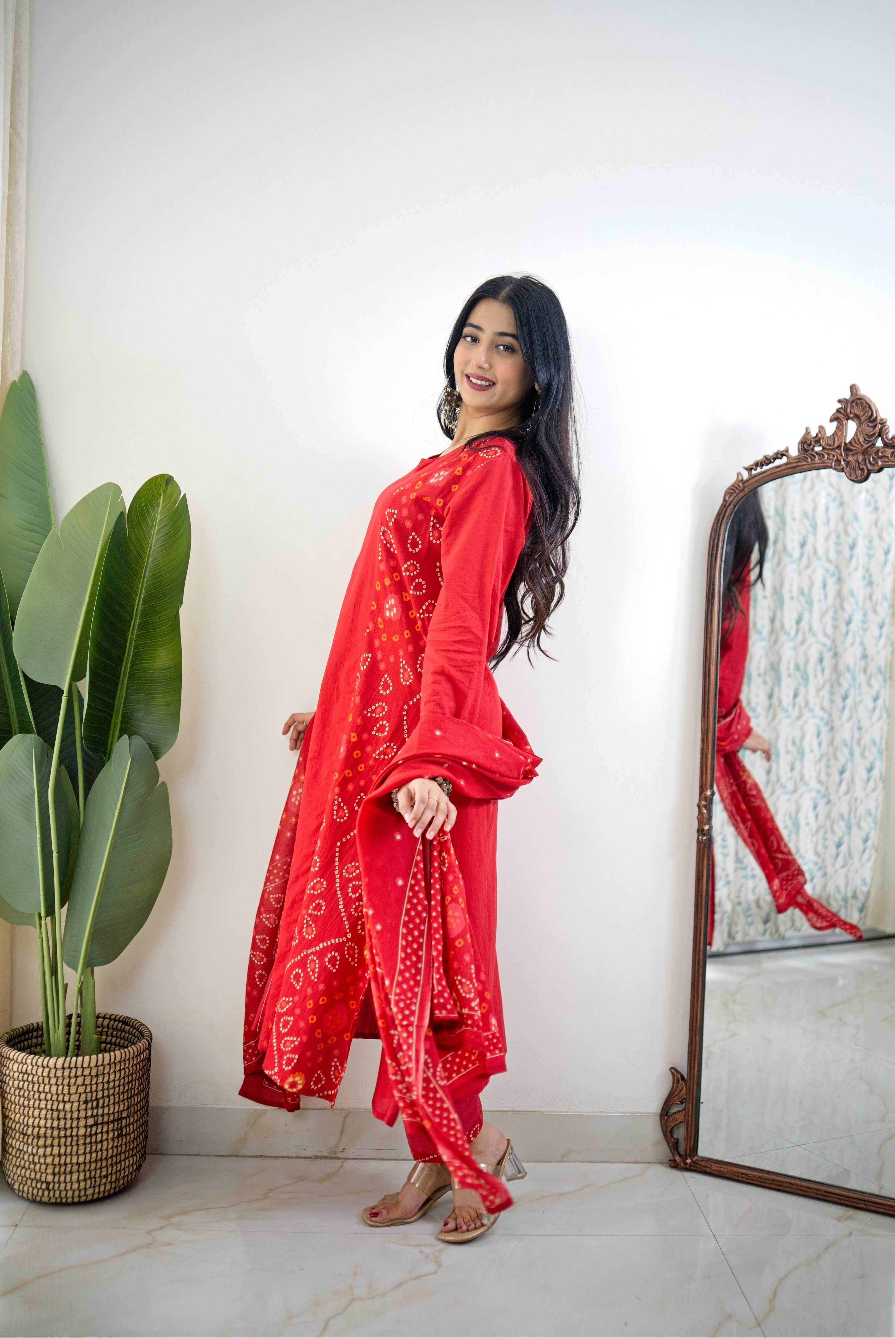 Raha MulCotton Bandhani Hand Detailed Pant Set