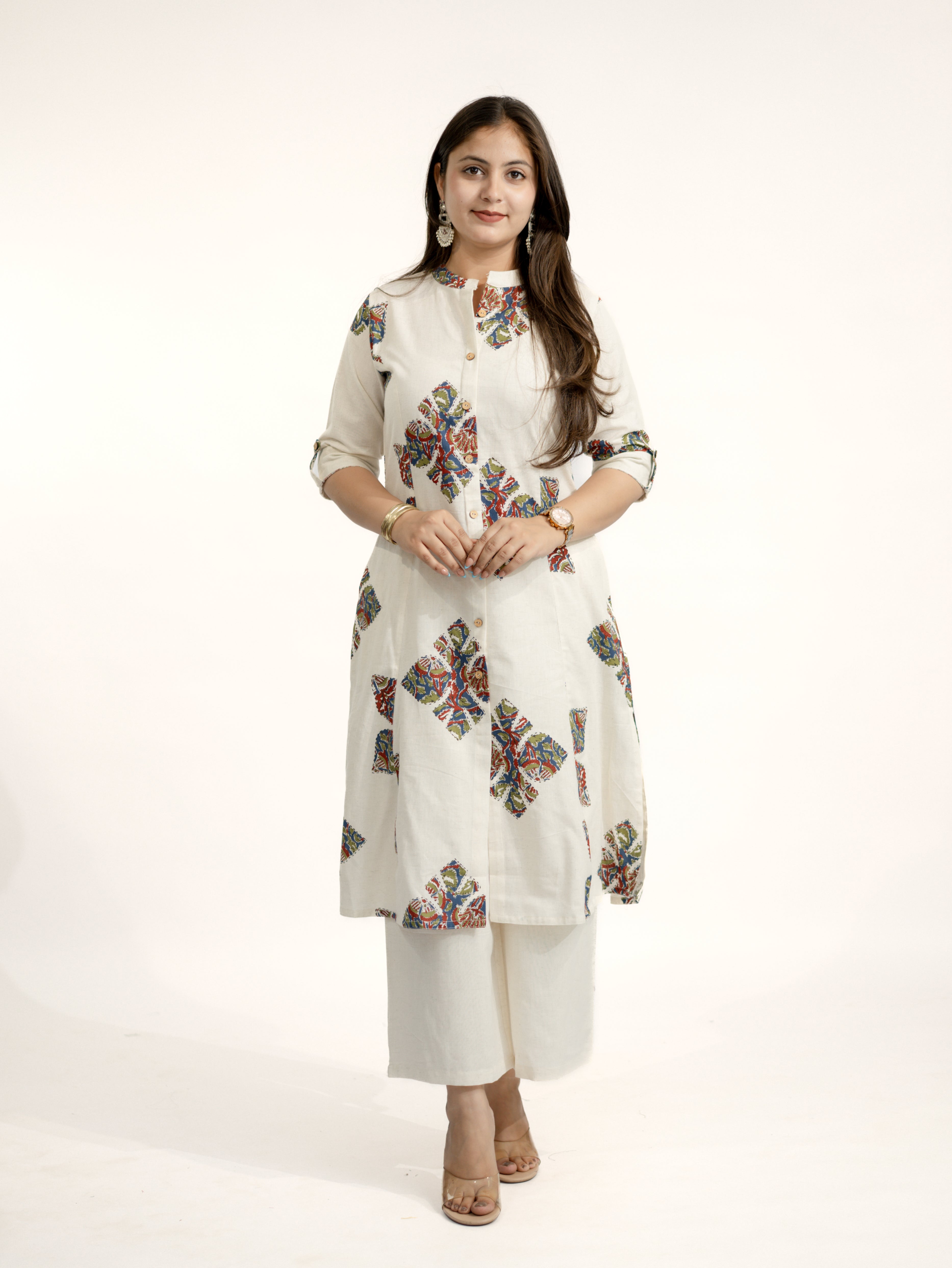 Eaira OffWhite-Blue Cotton Ajrakh A-line Cotton Kurta Set