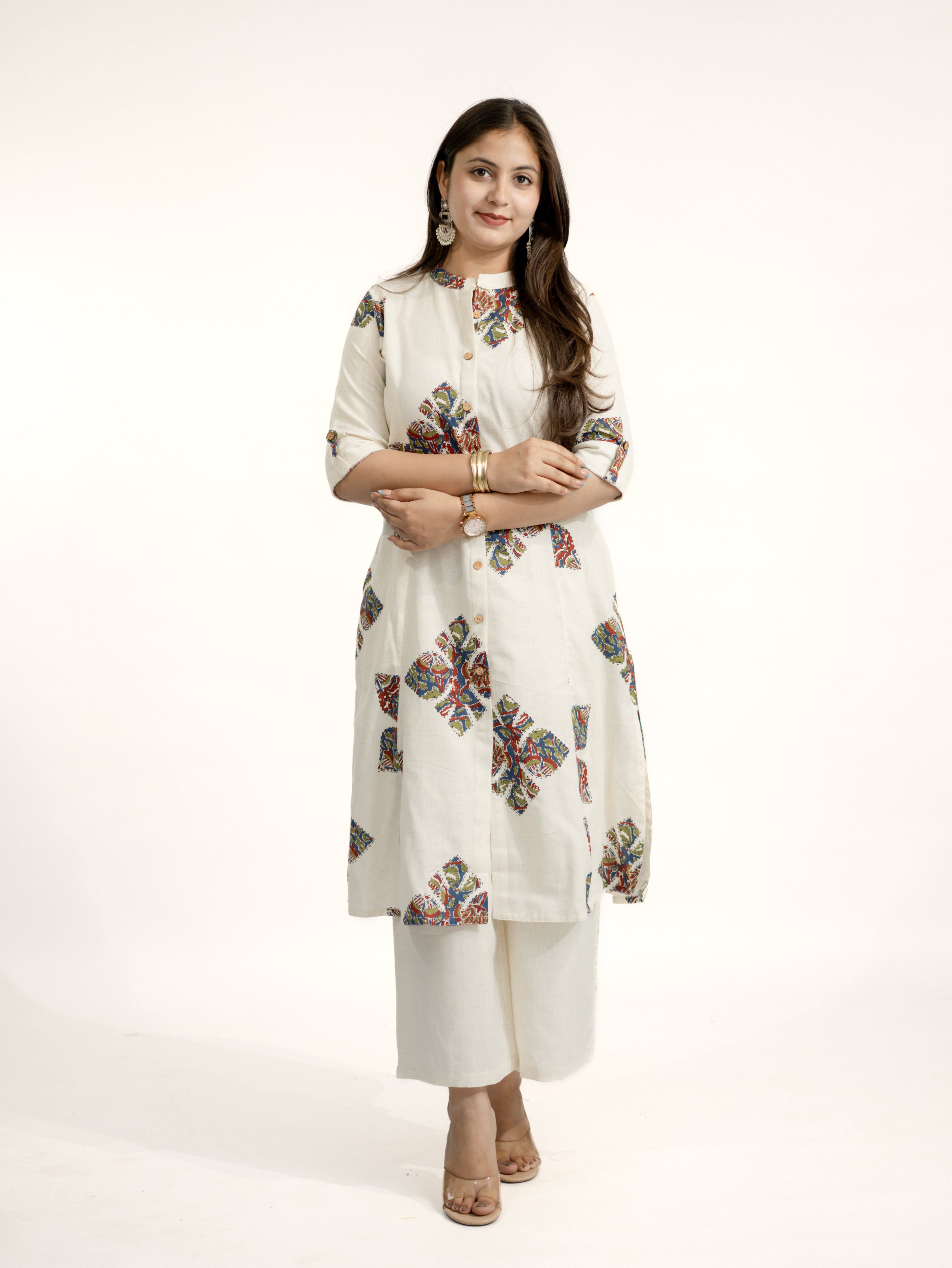 Eaira OffWhite-Blue Cotton Ajrakh A-line Cotton Kurta Set