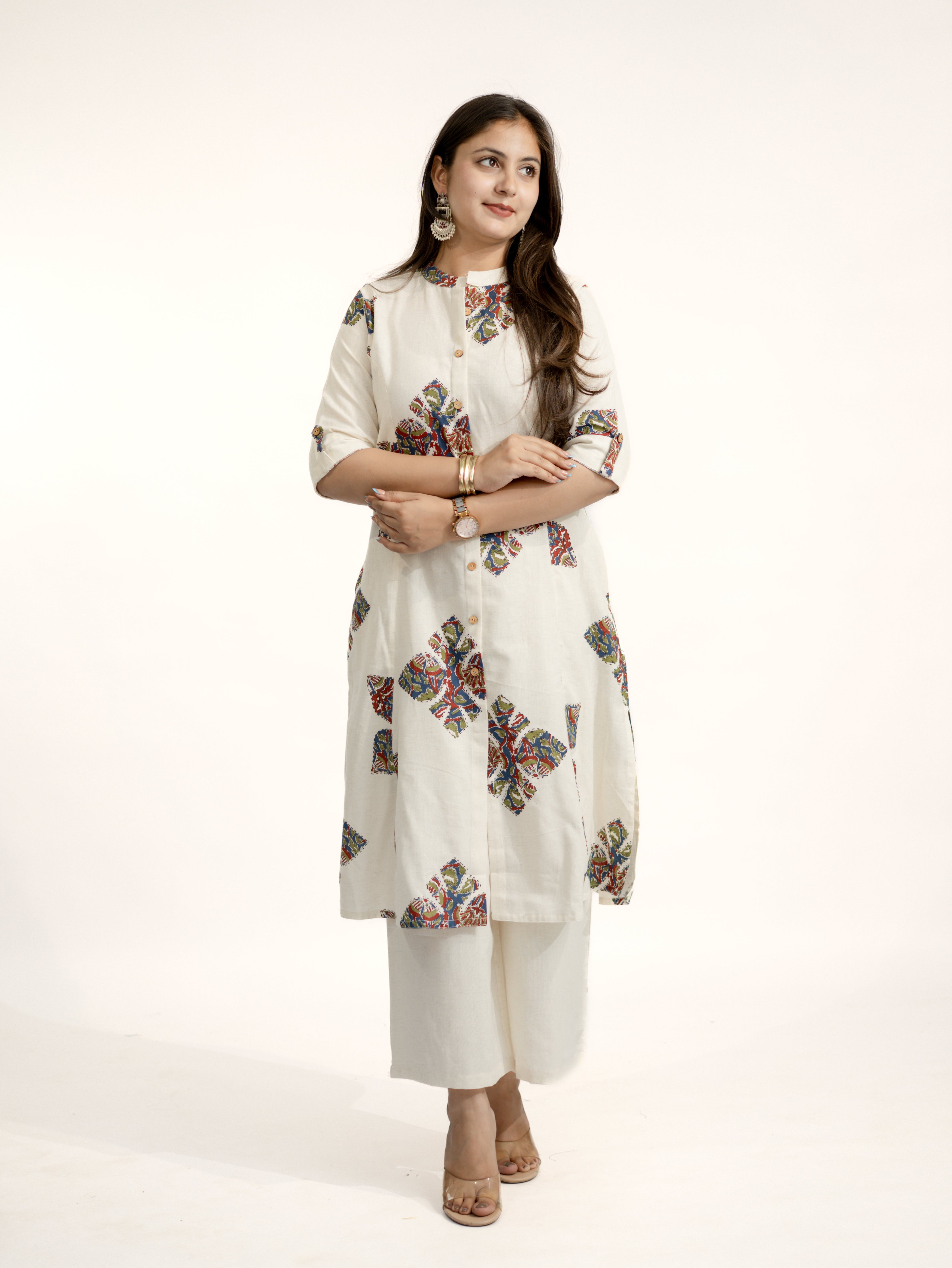 Eaira OffWhite-Blue Cotton Ajrakh A-line Cotton Kurta Set