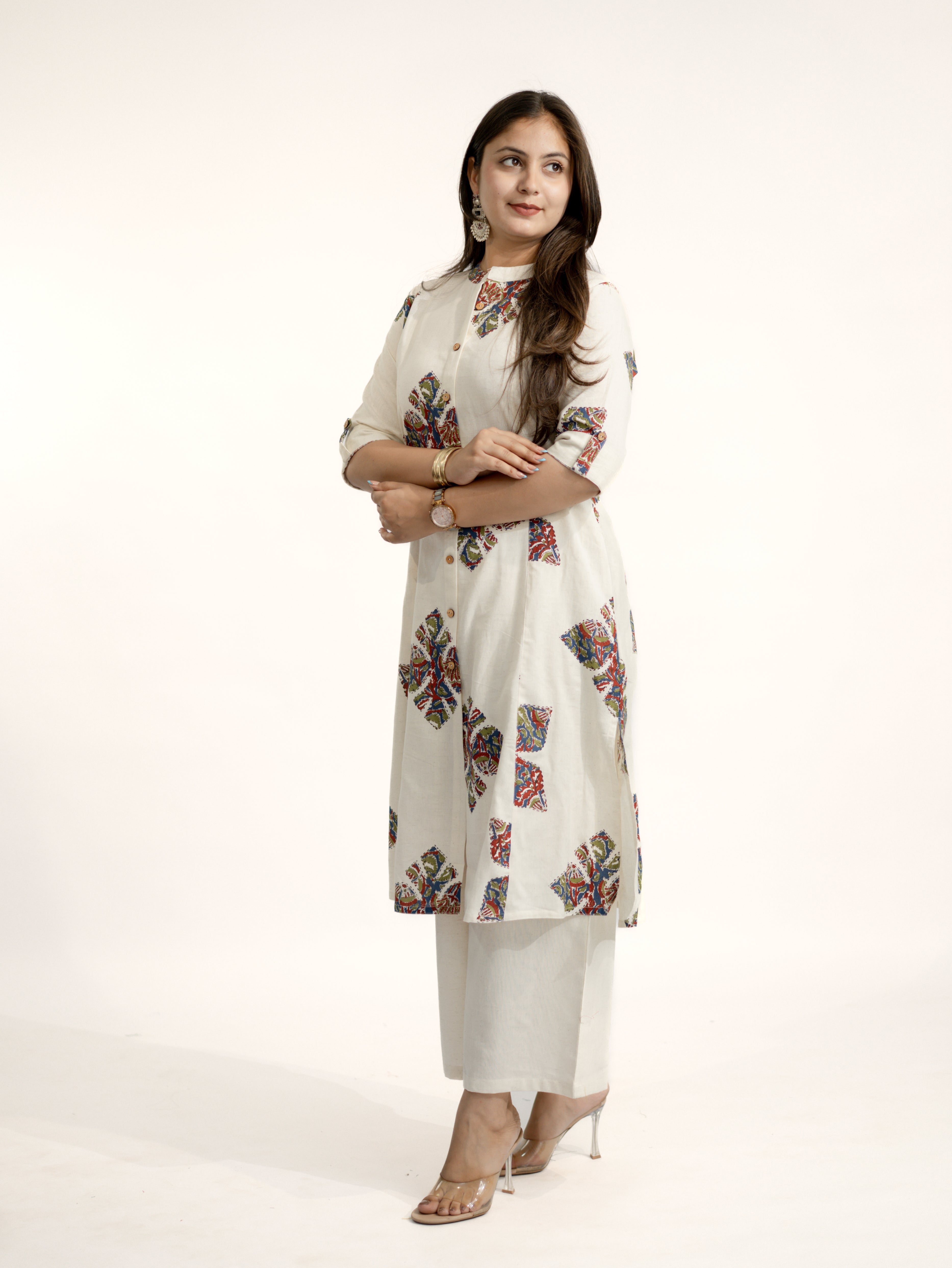 Eaira OffWhite-Blue Cotton Ajrakh A-line Cotton Kurta Set