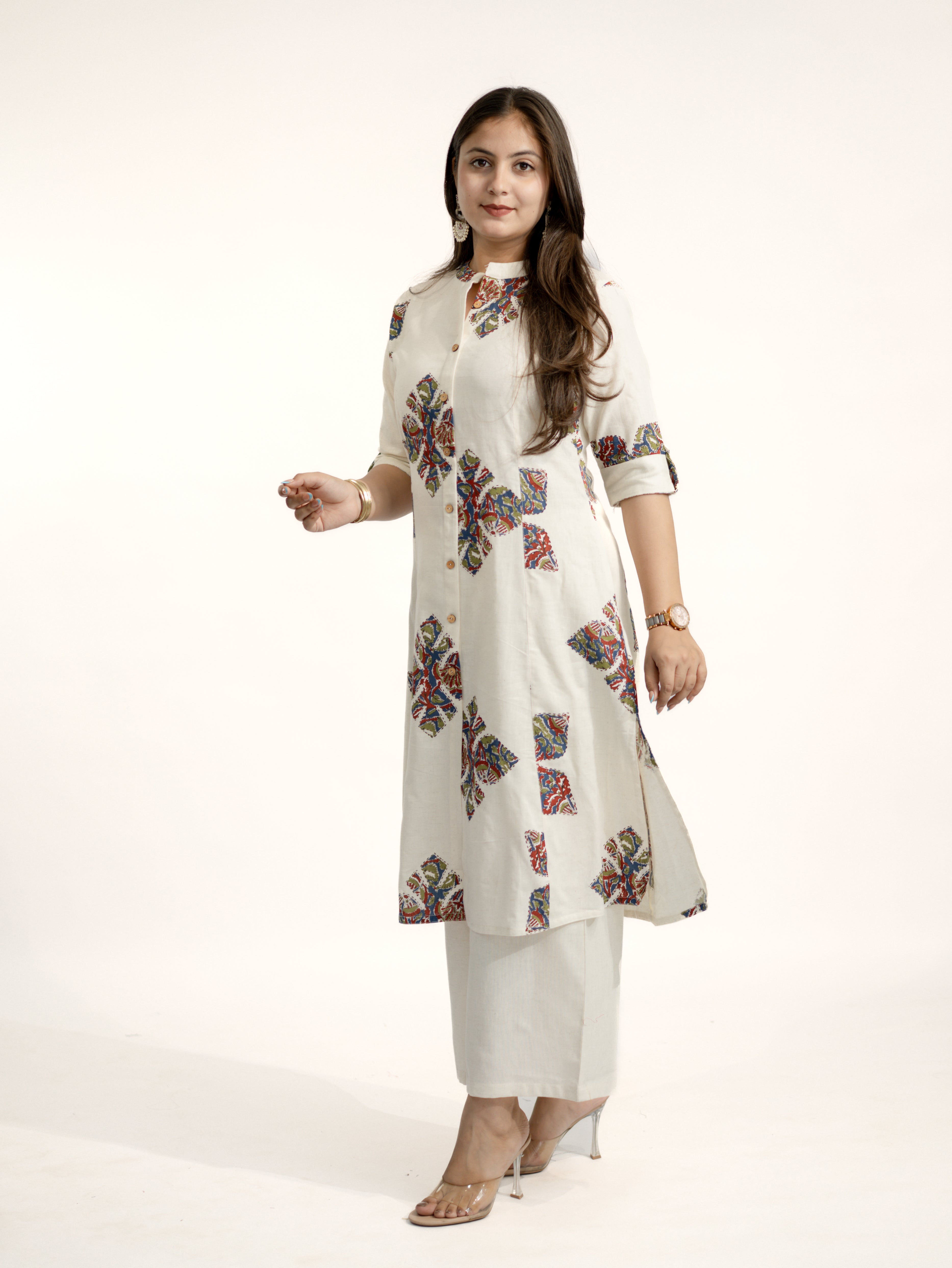 Eaira OffWhite-Blue Cotton Ajrakh A-line Cotton Kurta Set