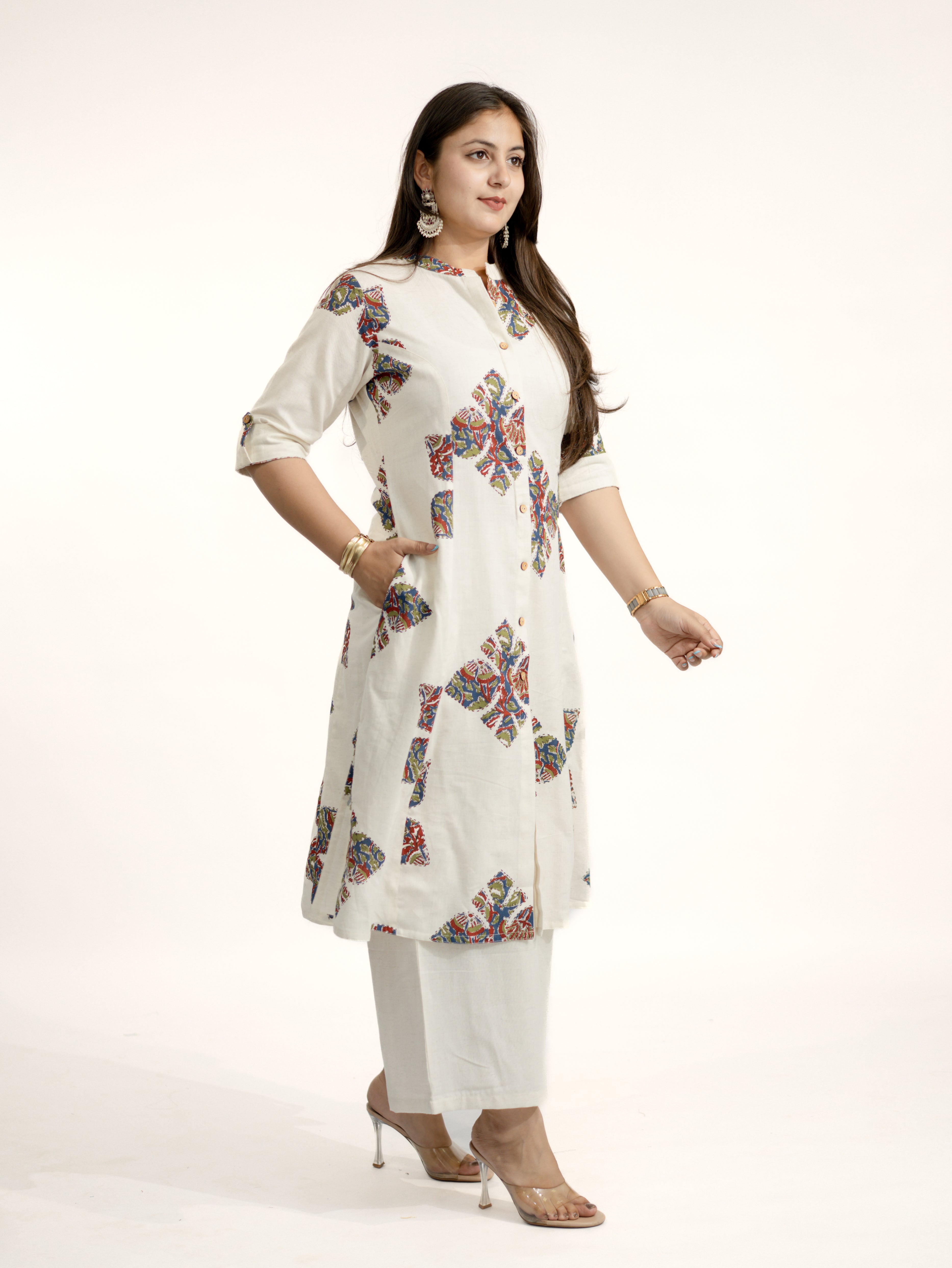 Eaira OffWhite-Blue Cotton Ajrakh A-line Cotton Kurta Set
