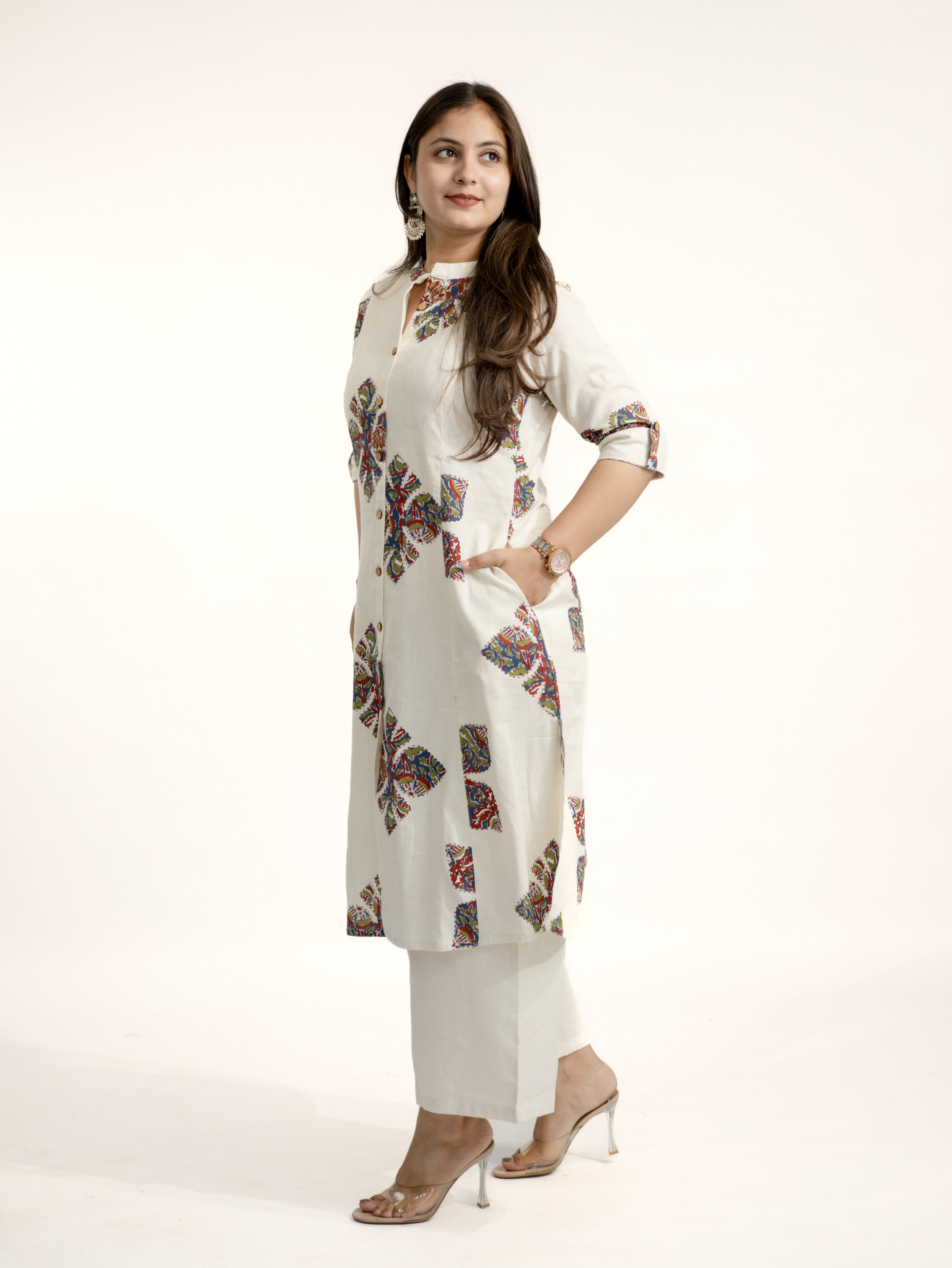 Eaira OffWhite-Blue Cotton Ajrakh A-line Cotton Kurta Set