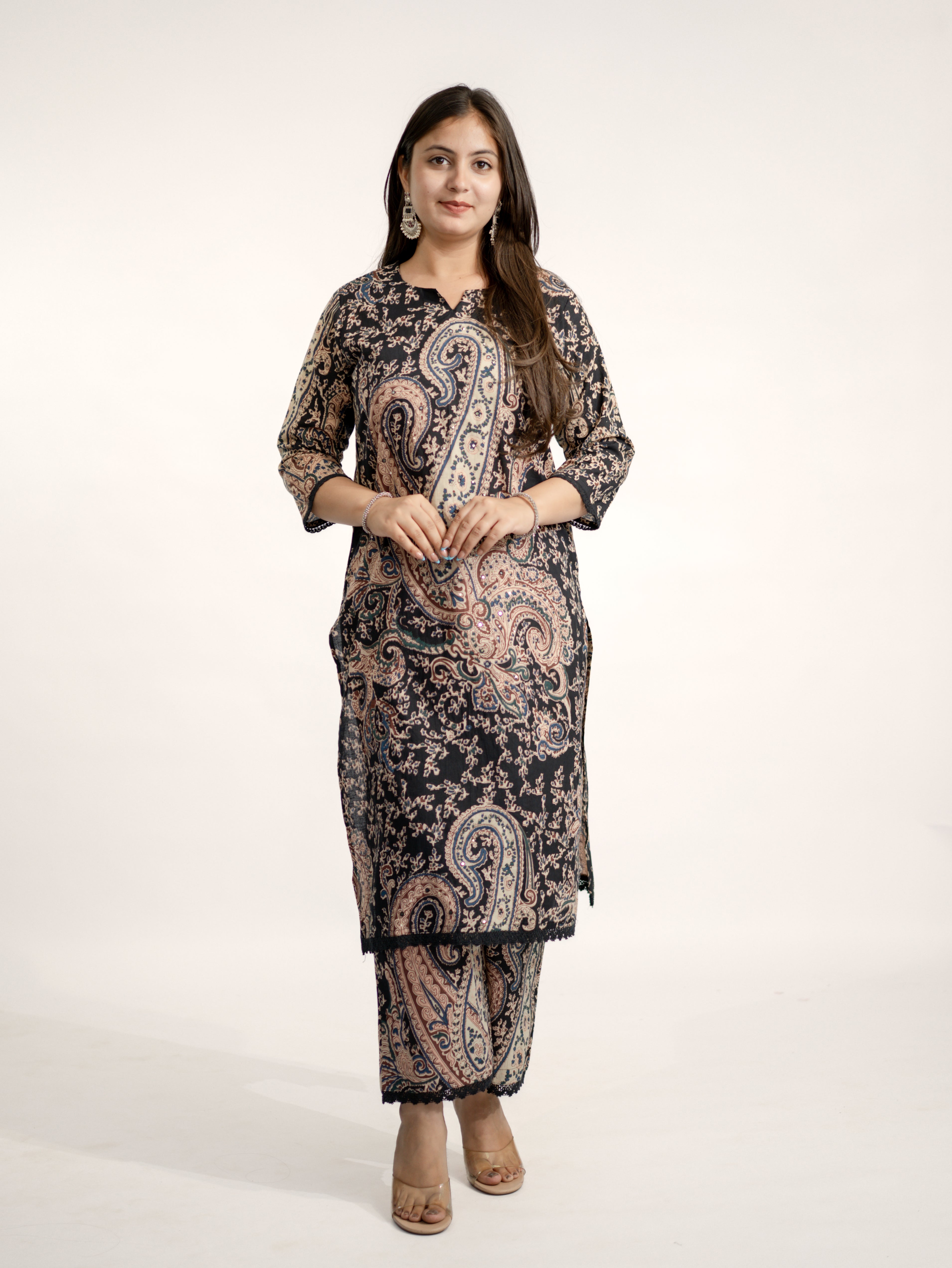 Kalamkari Embroidered Straight Cotton Kurta Set