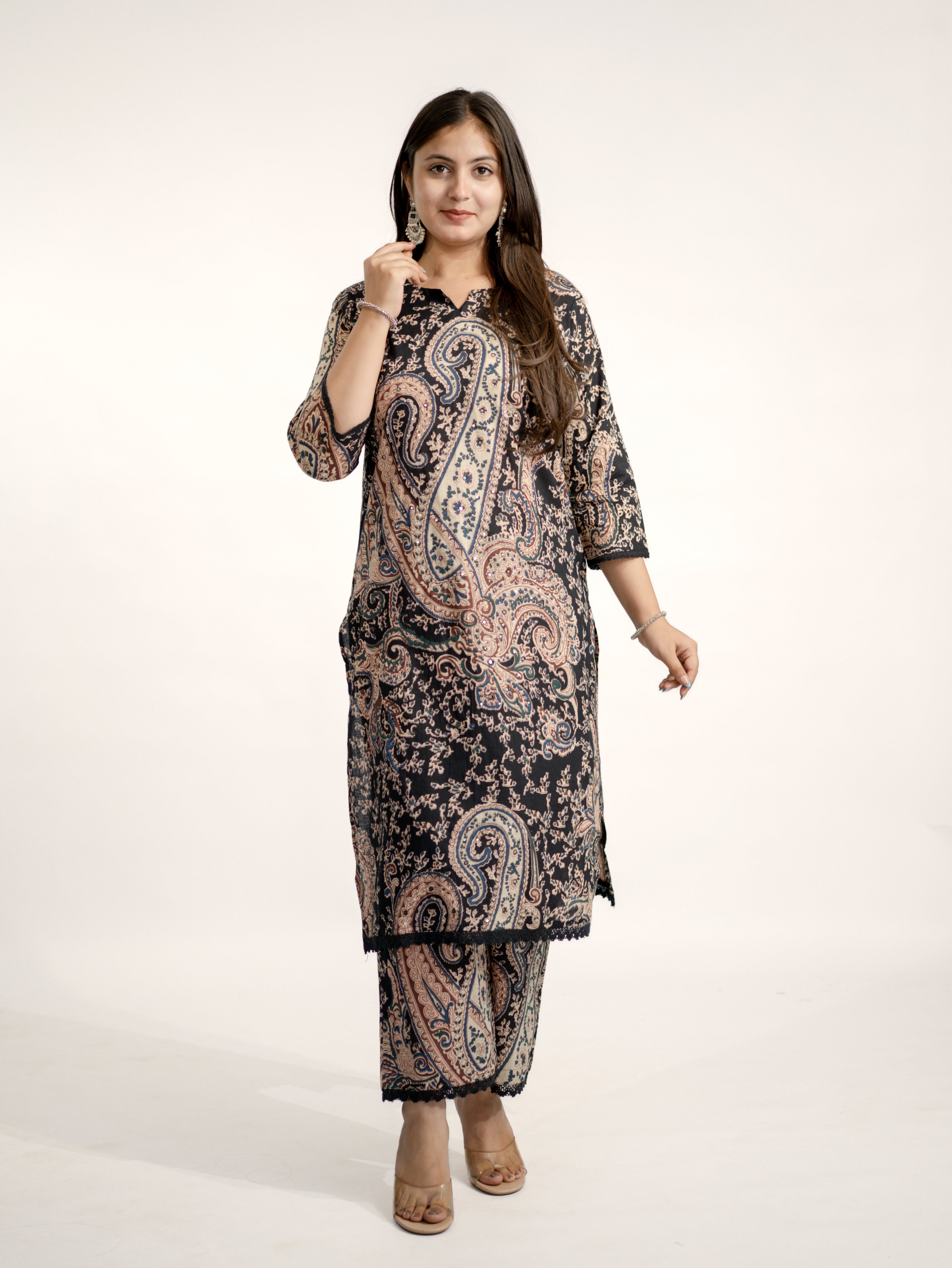 Kalamkari Embroidered Straight Cotton Kurta Set