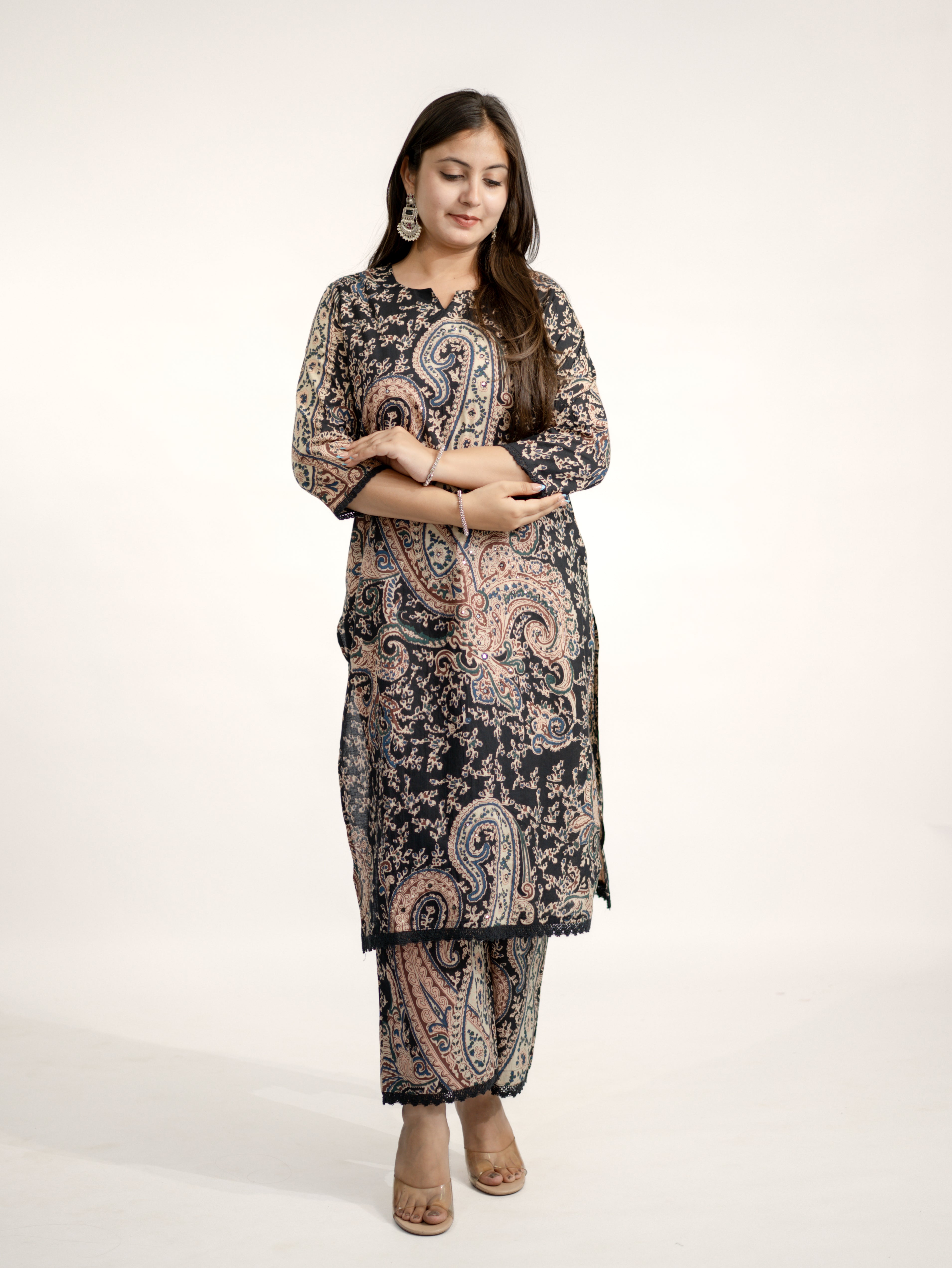 Kalamkari Embroidered Straight Cotton Kurta Set