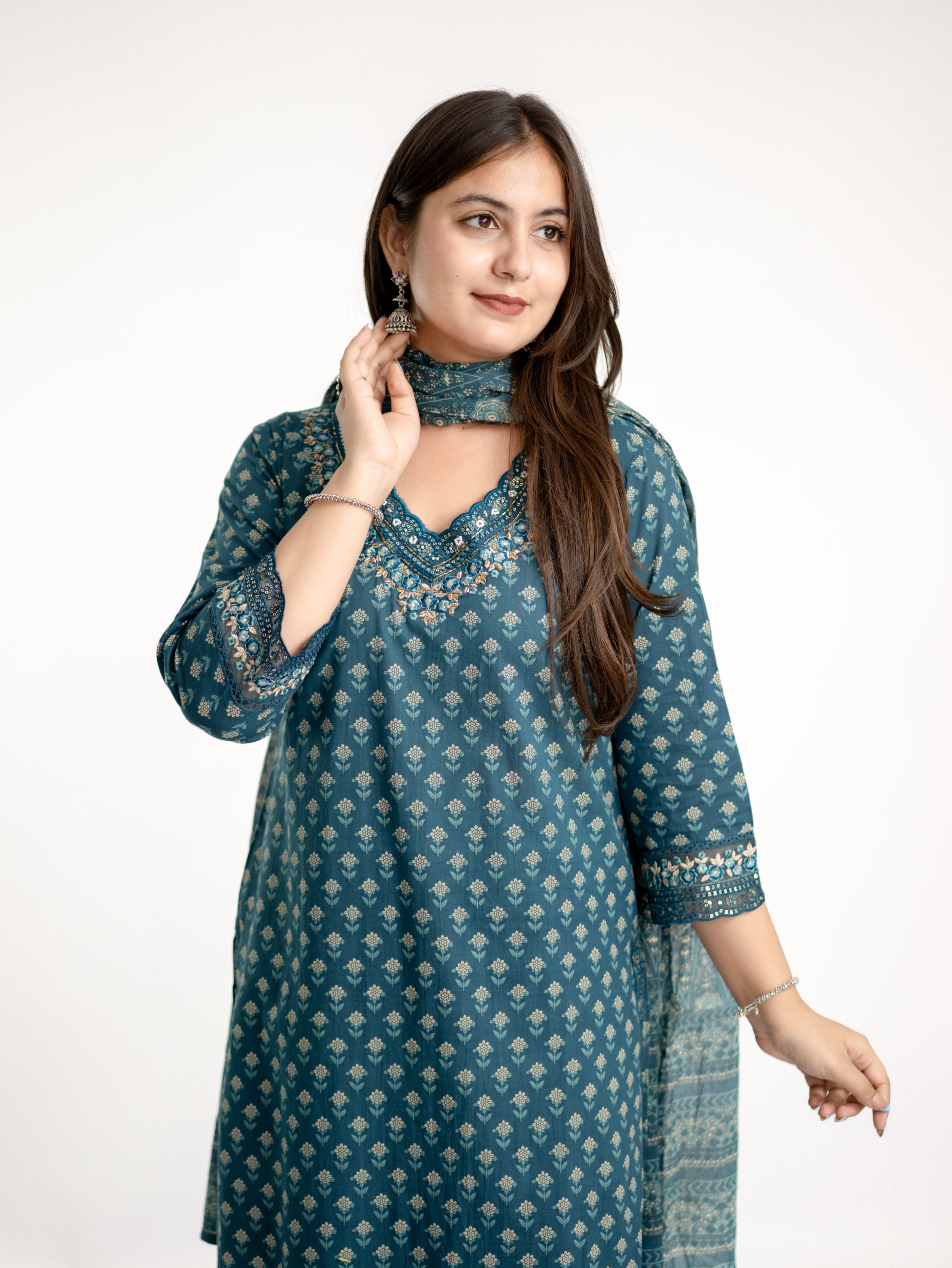 Dimpee Ajrakh Cotton HandEmbroidered Dupatta set