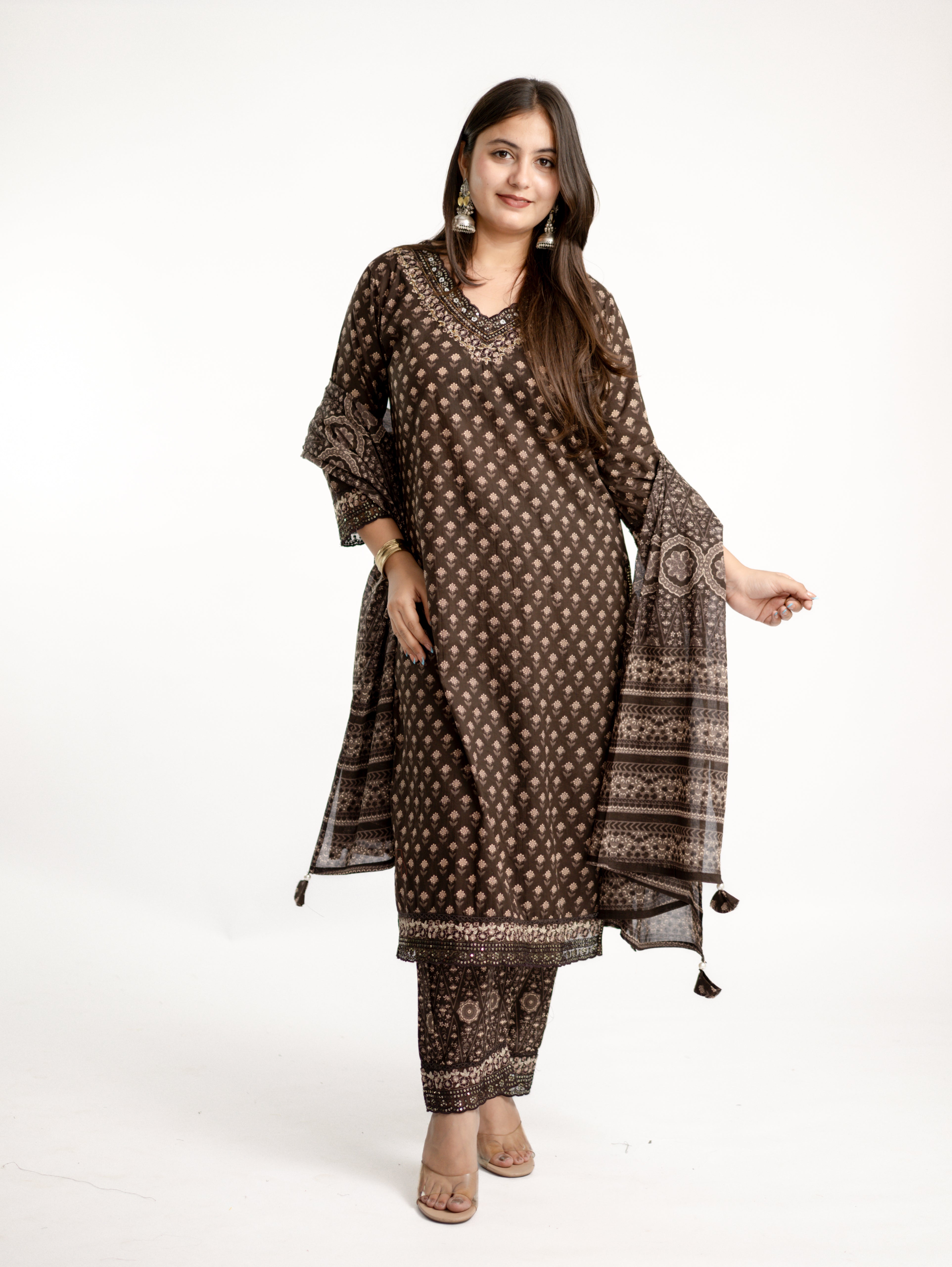 Dimpee Ajrakh Cotton HandEmbroidered Dupatta set