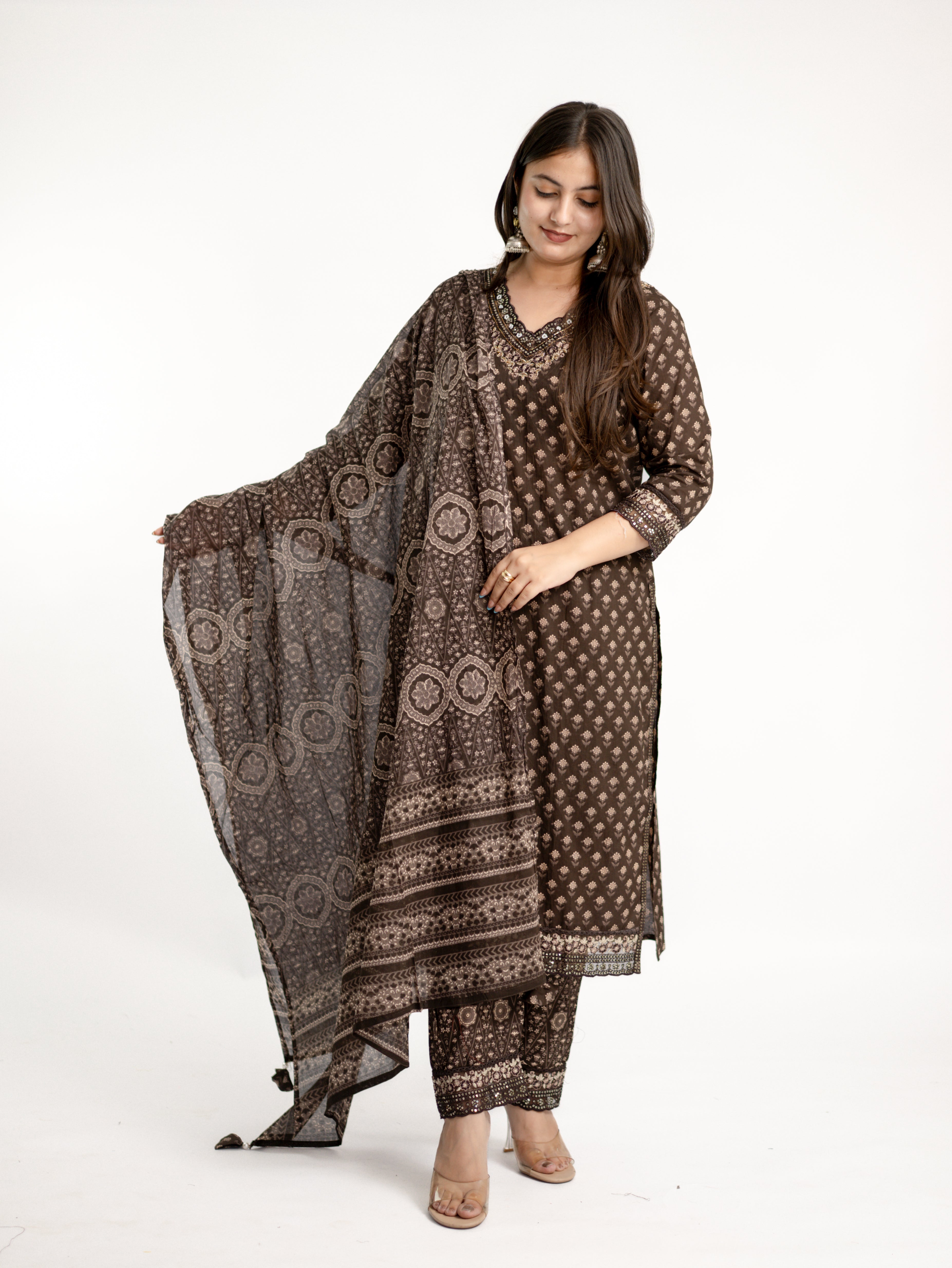 Dimpee Ajrakh Cotton HandEmbroidered Dupatta set