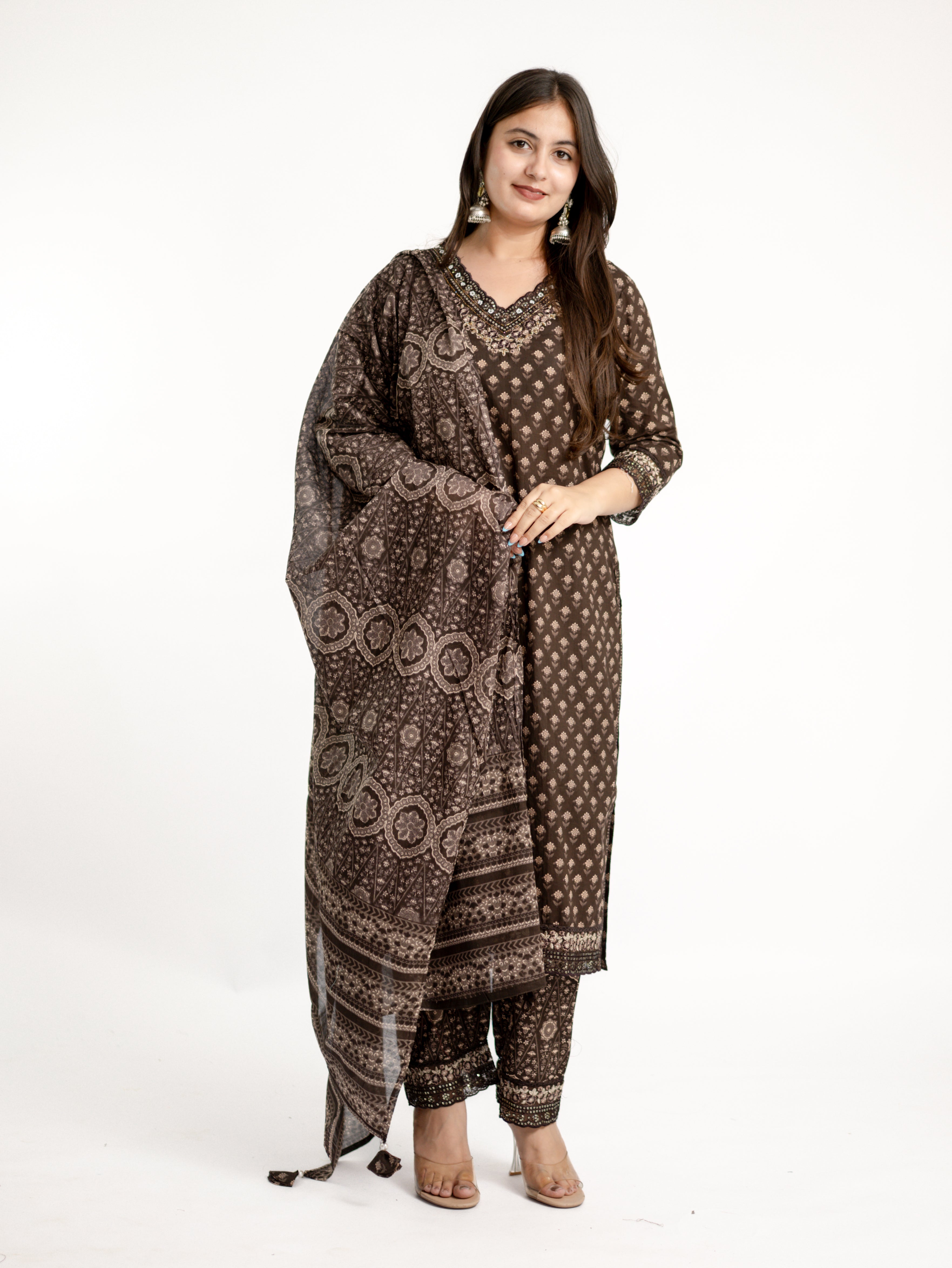 Dimpee Ajrakh Cotton HandEmbroidered Dupatta set