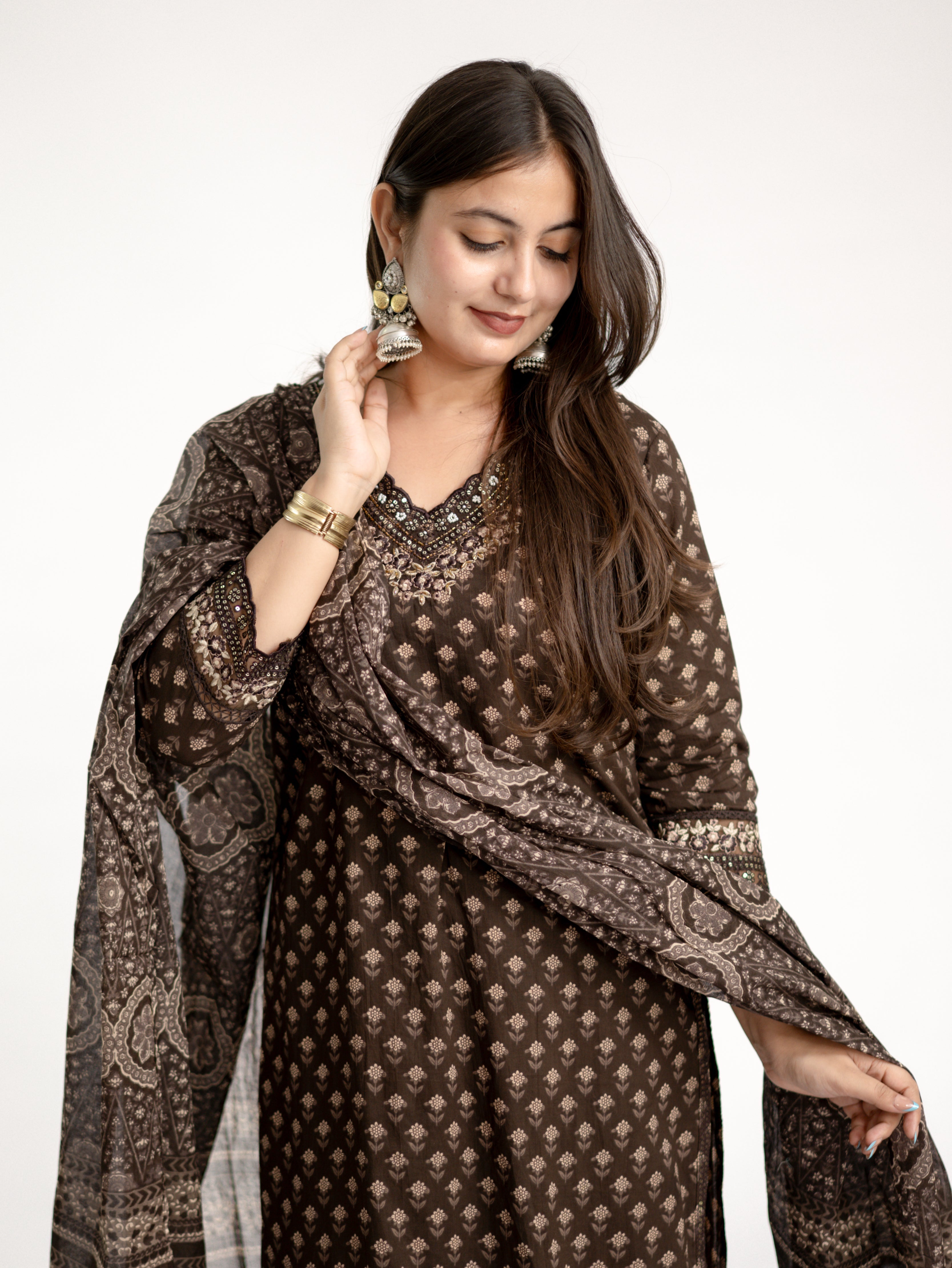 Dimpee Ajrakh Cotton HandEmbroidered Dupatta set