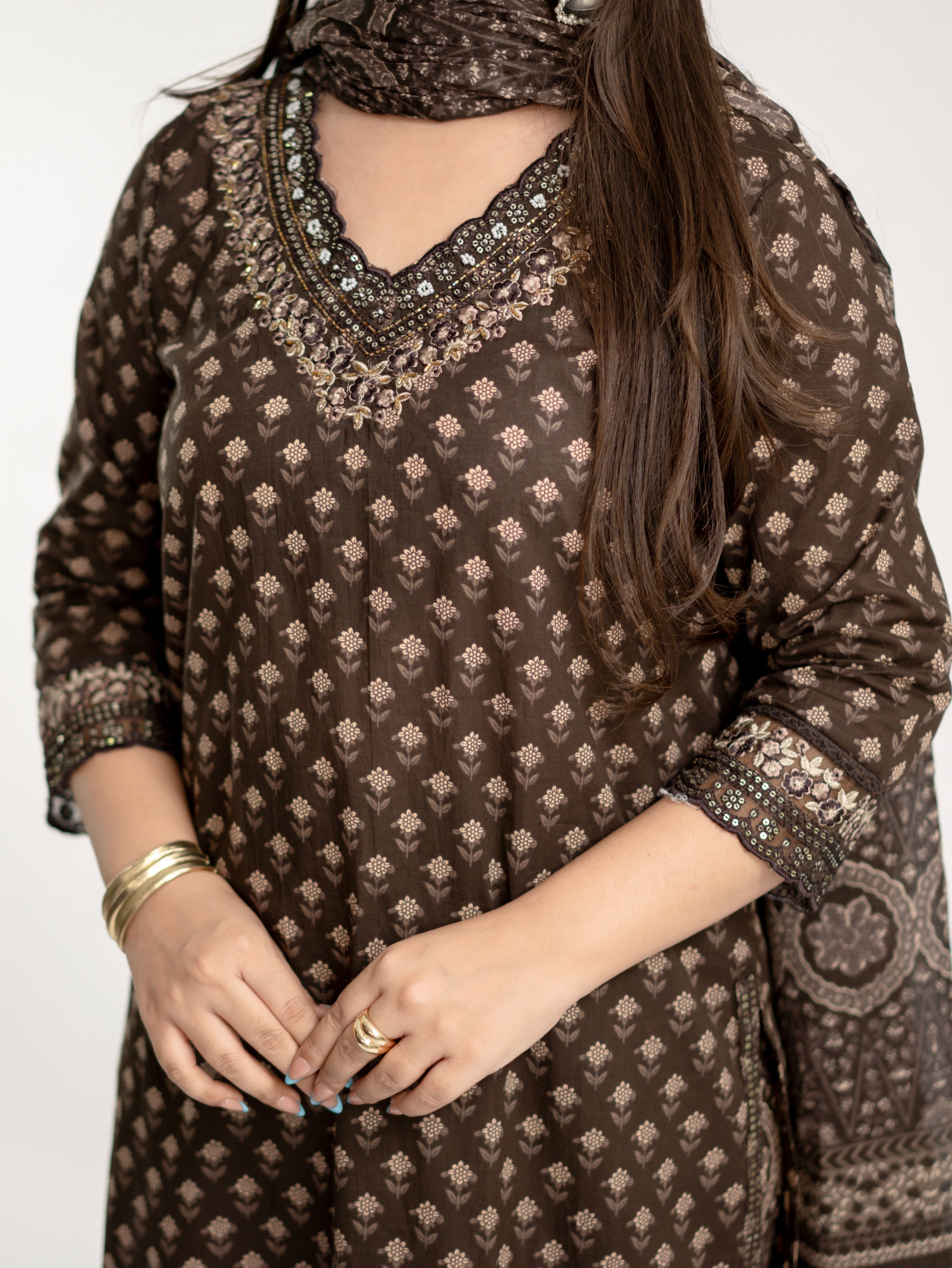 Dimpee Ajrakh Cotton HandEmbroidered Dupatta set