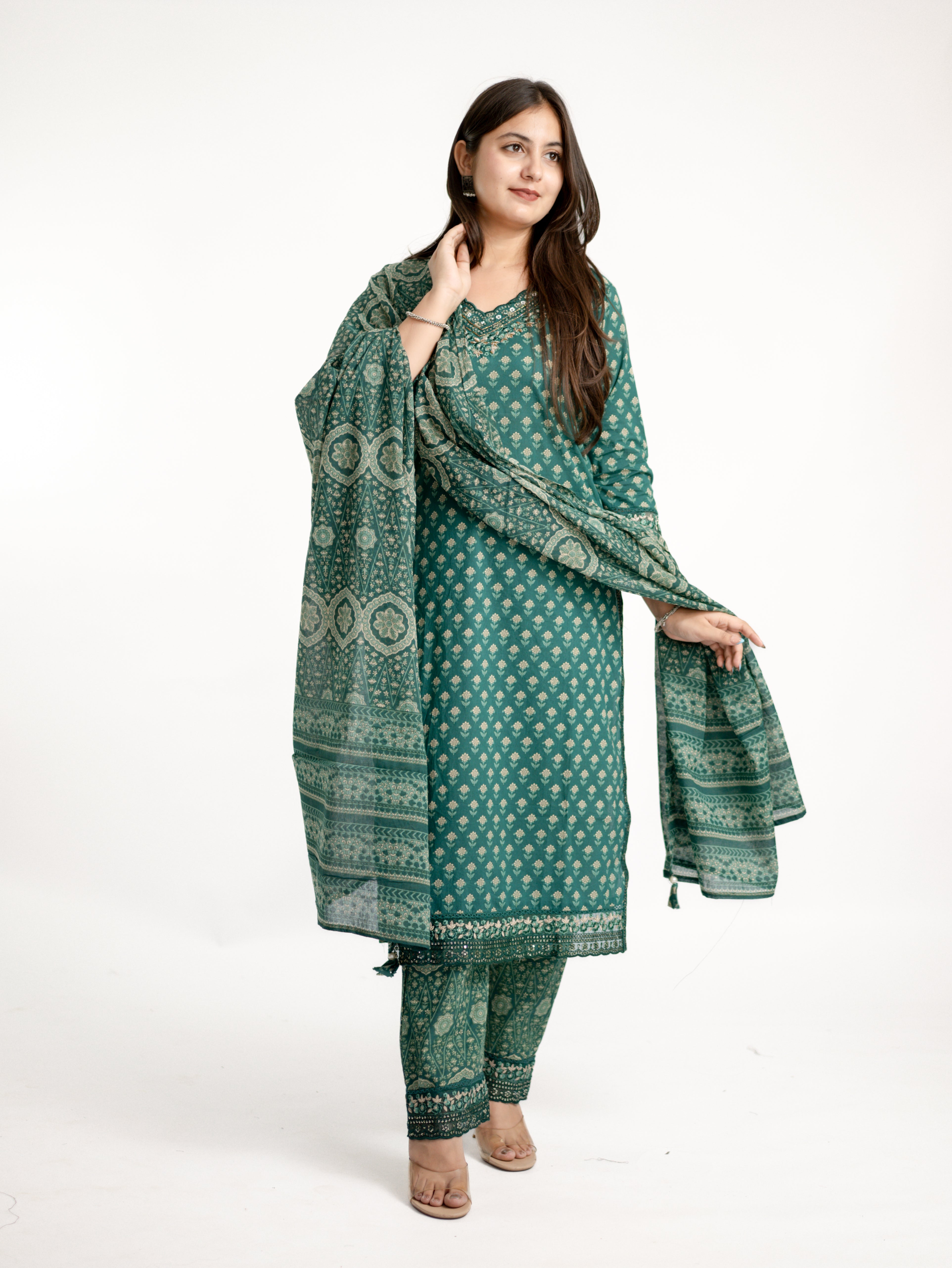 Dimpee Ajrakh Cotton HandEmbroidered Dupatta set