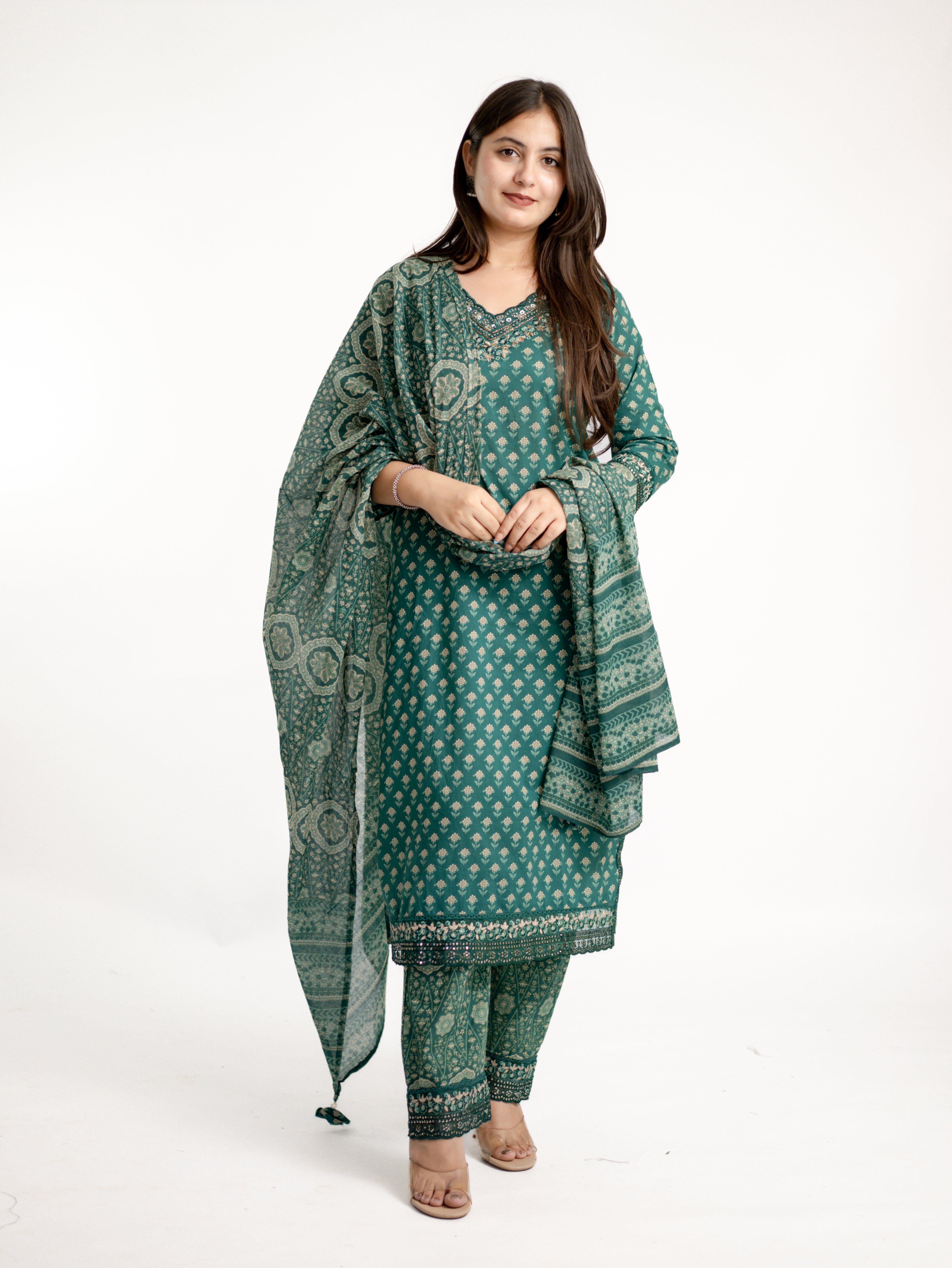 Dimpee Ajrakh Cotton HandEmbroidered Dupatta set