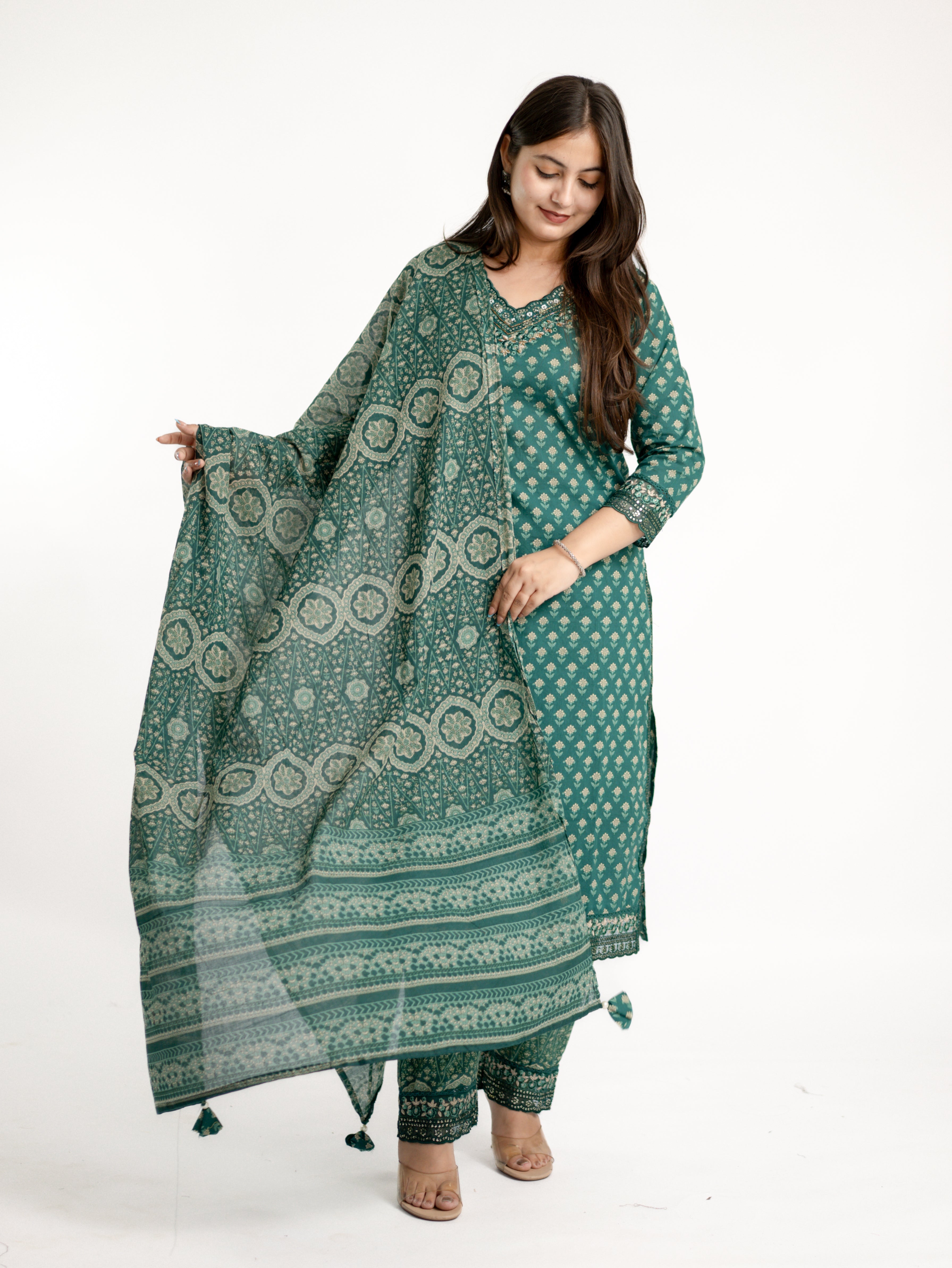 Dimpee Ajrakh Cotton HandEmbroidered Dupatta set