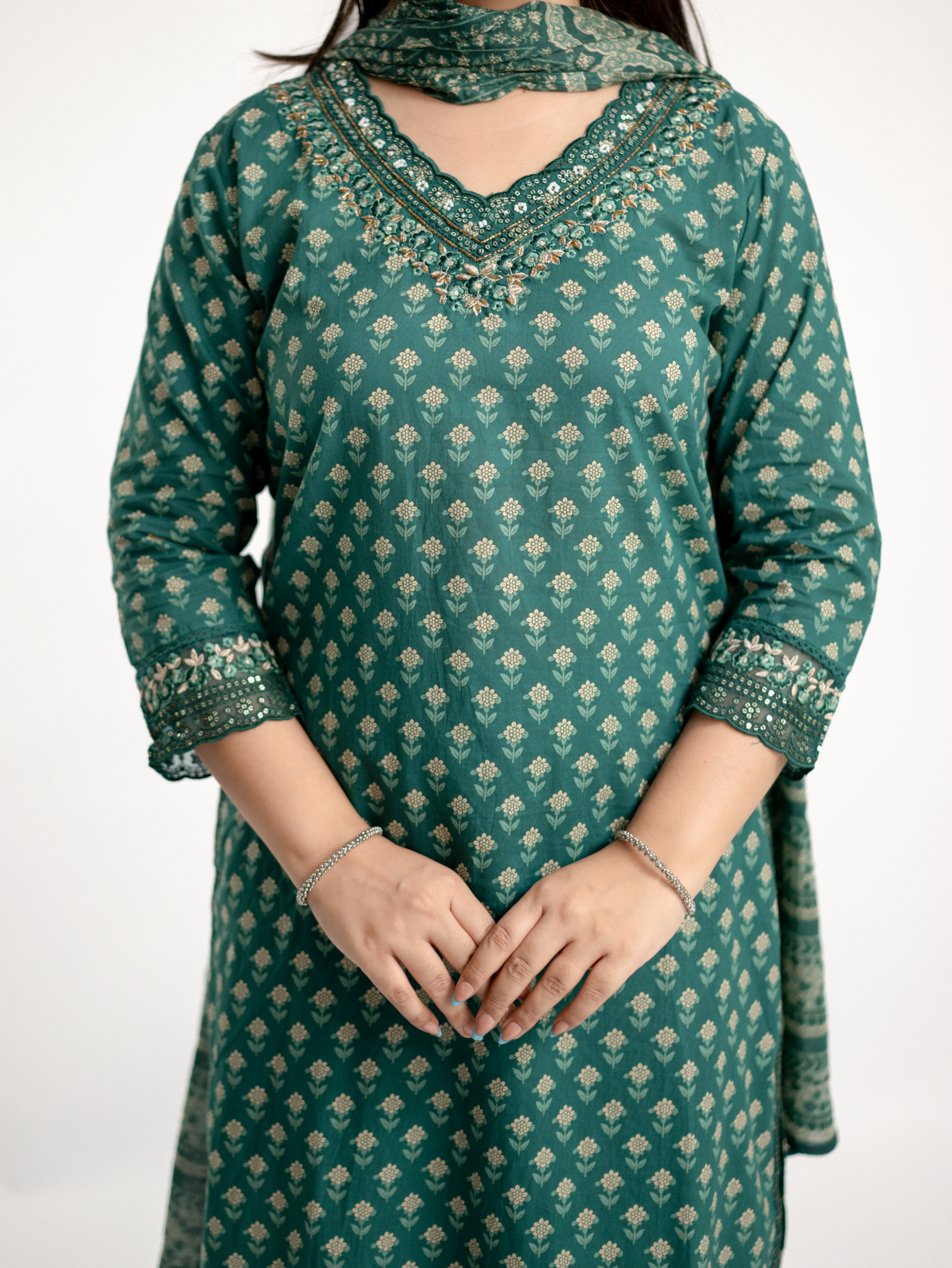 Dimpee Ajrakh Cotton HandEmbroidered Dupatta set