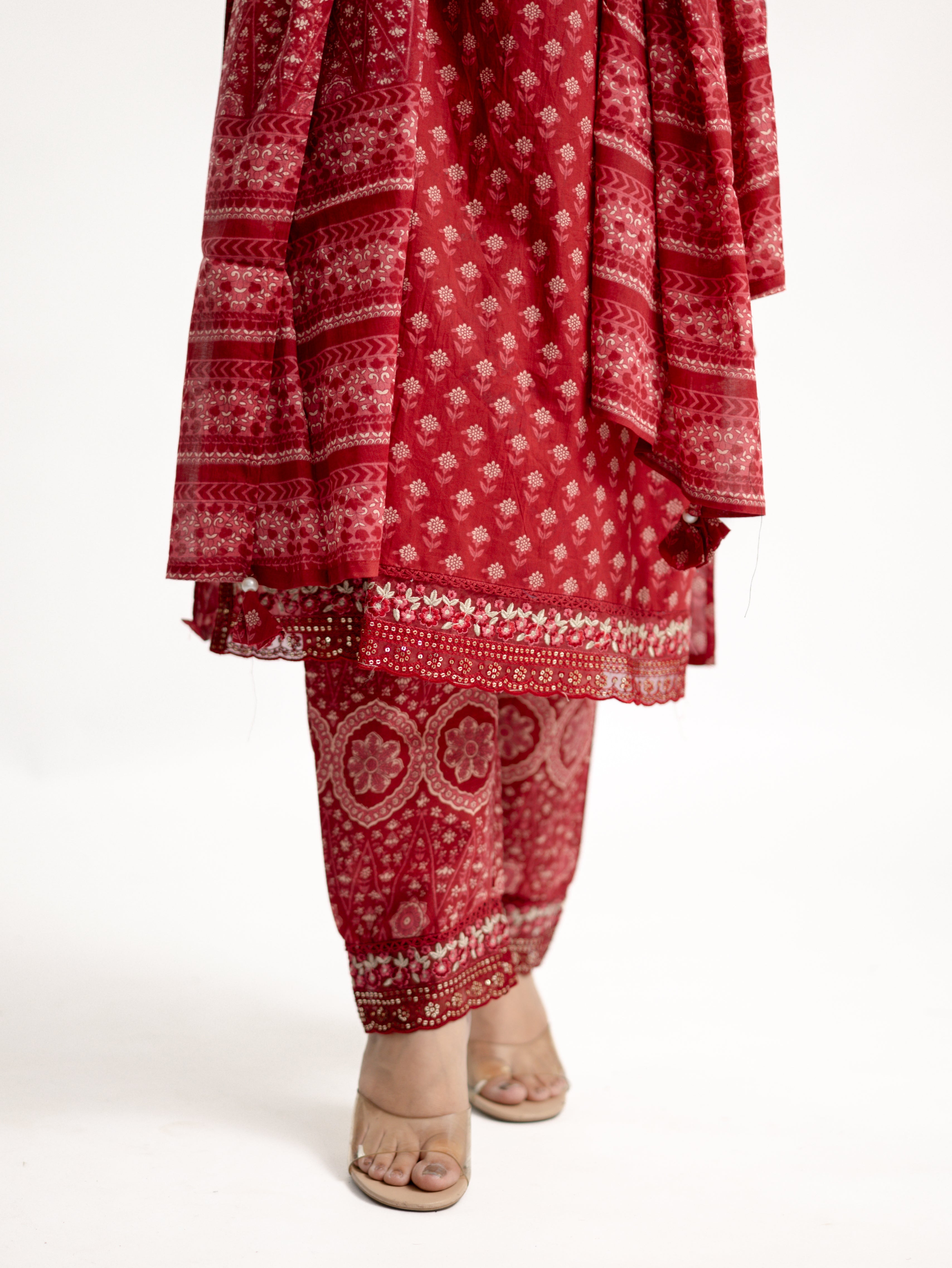 Dimpee Ajrakh Cotton HandEmbroidered Dupatta set