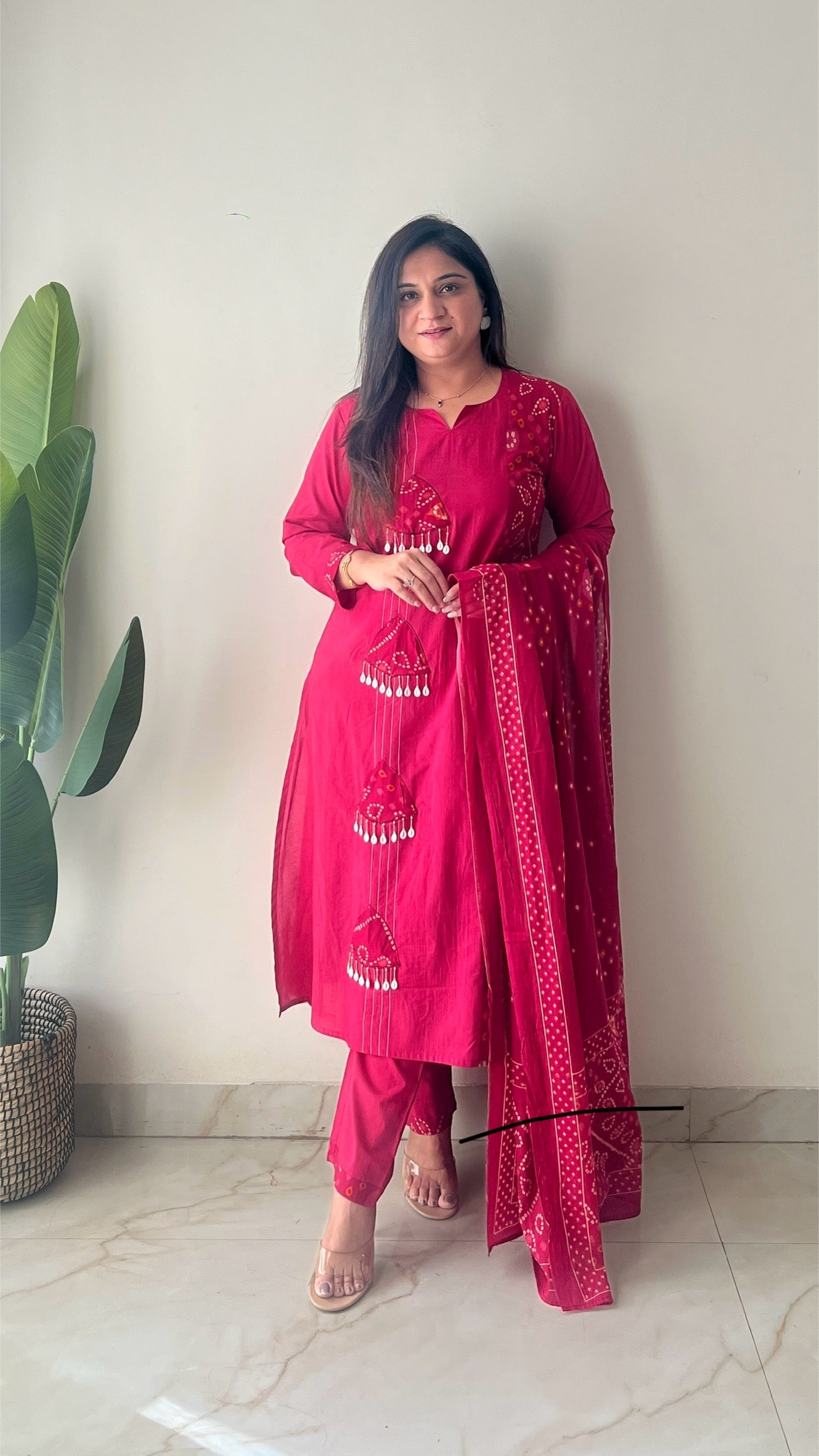 Raha MulCotton Bandhani Hand Detailed Pant Set