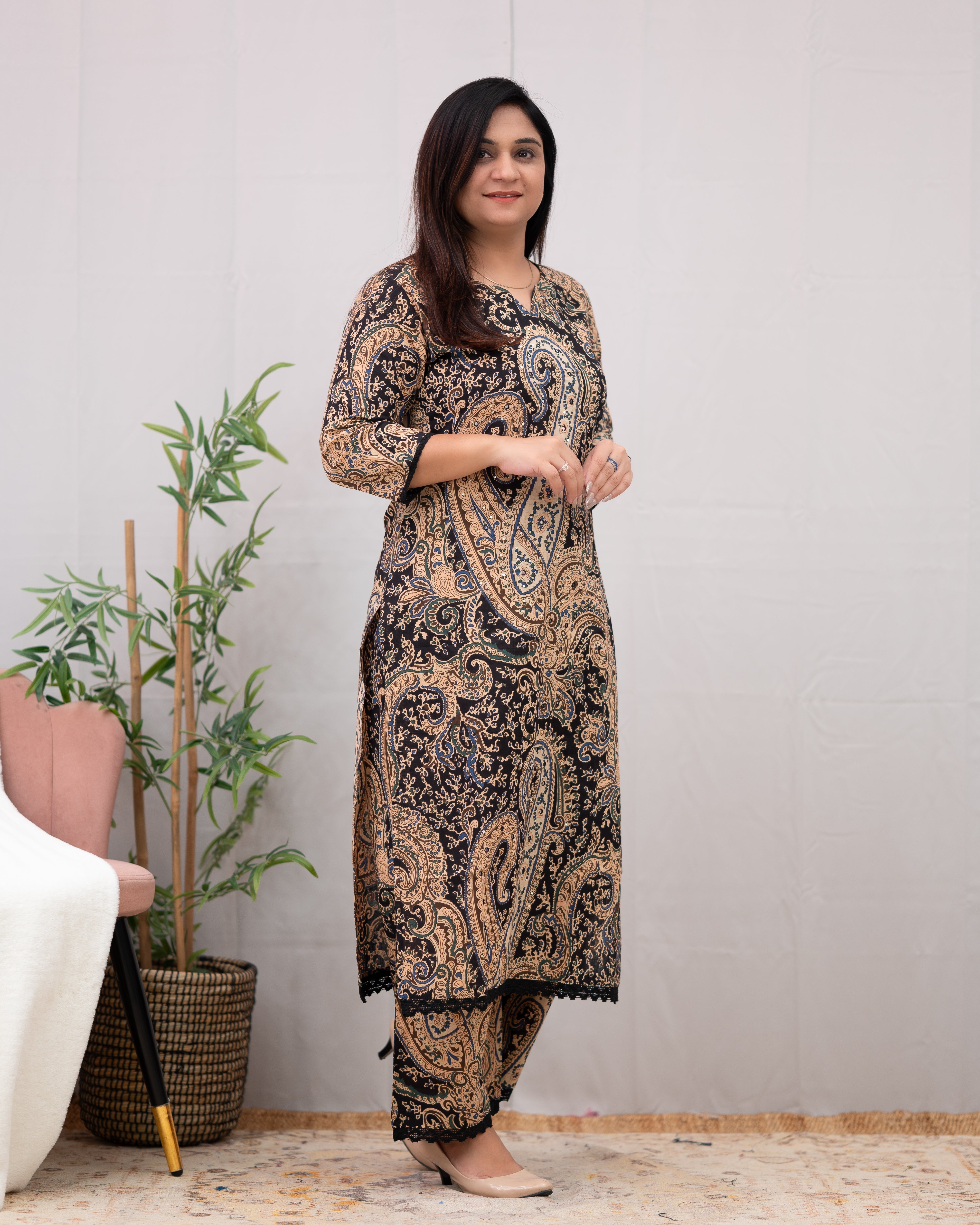 Kalamkari Embroidered Straight Cotton Kurta Set