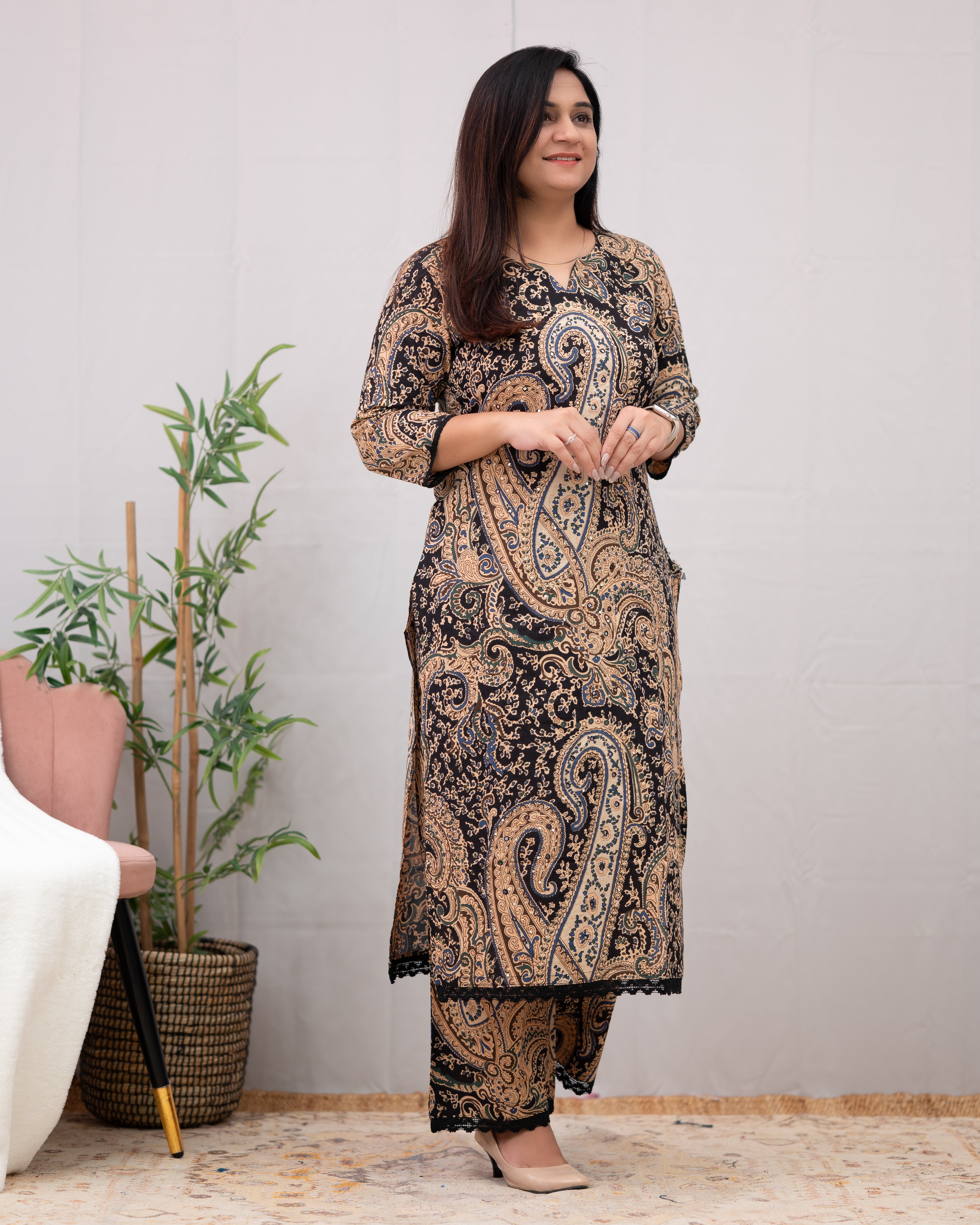Kalamkari Embroidered Straight Cotton Kurta Set