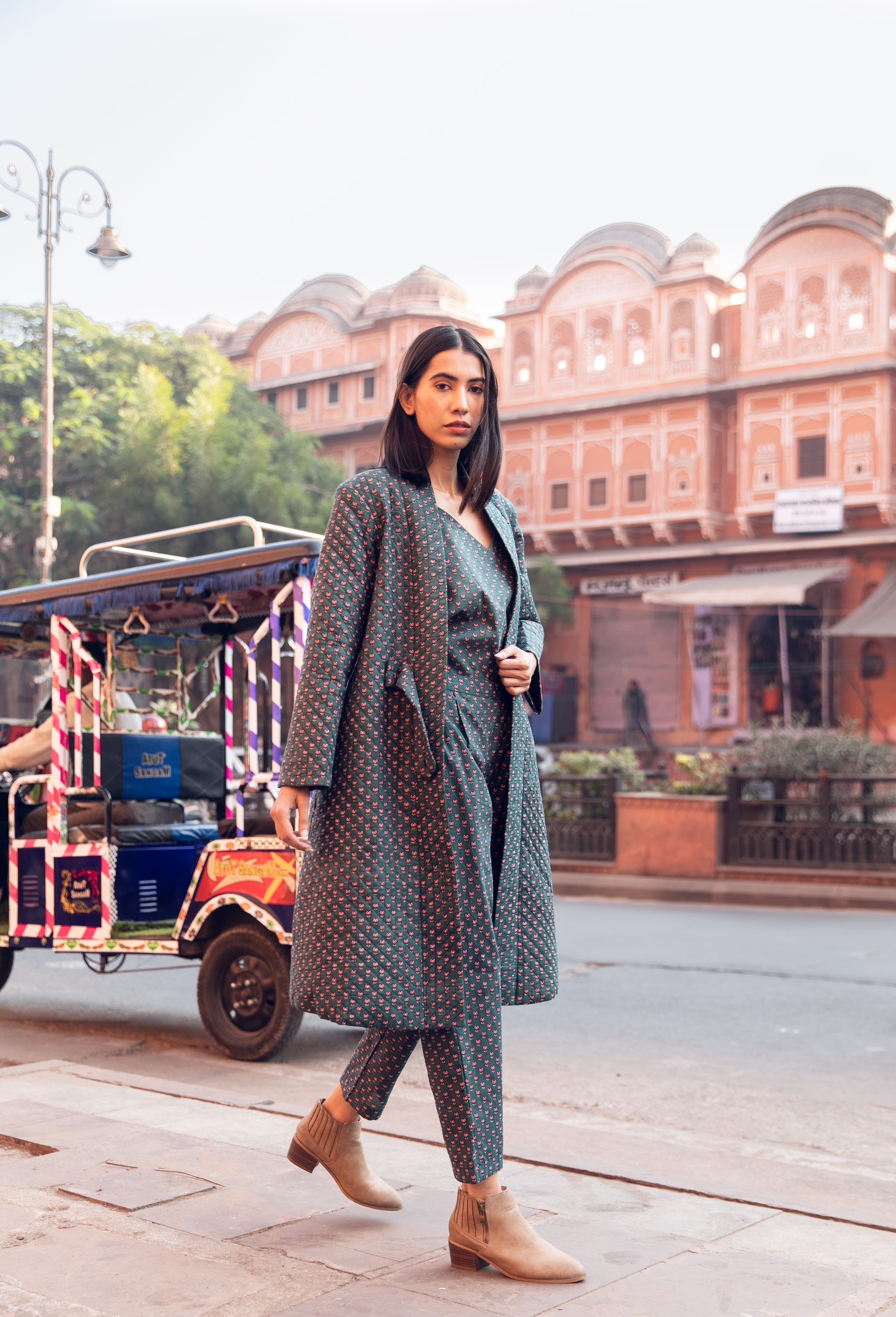 Kafia Emerlad Cotton Co-Ord Set With Jacket