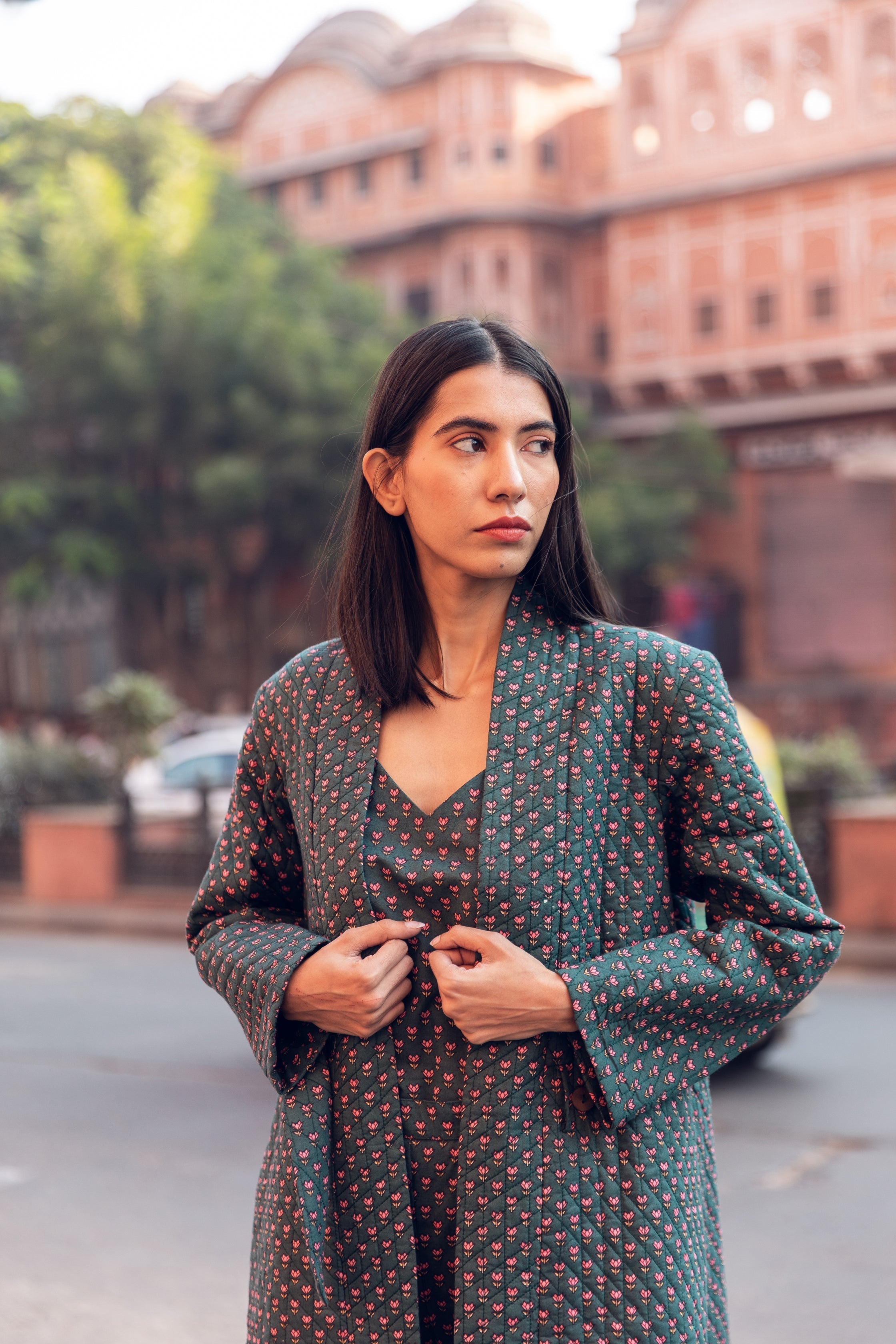 Kafia Emerlad Cotton Co-Ord Set With Jacket
