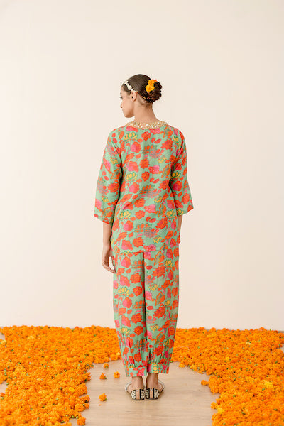 Gold Zardozi Rain Green Co-Ord Muslin Set
