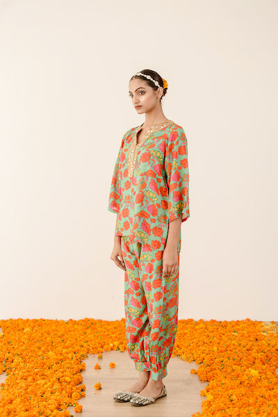 Gold Zardozi Rain Green Co-Ord Muslin Set