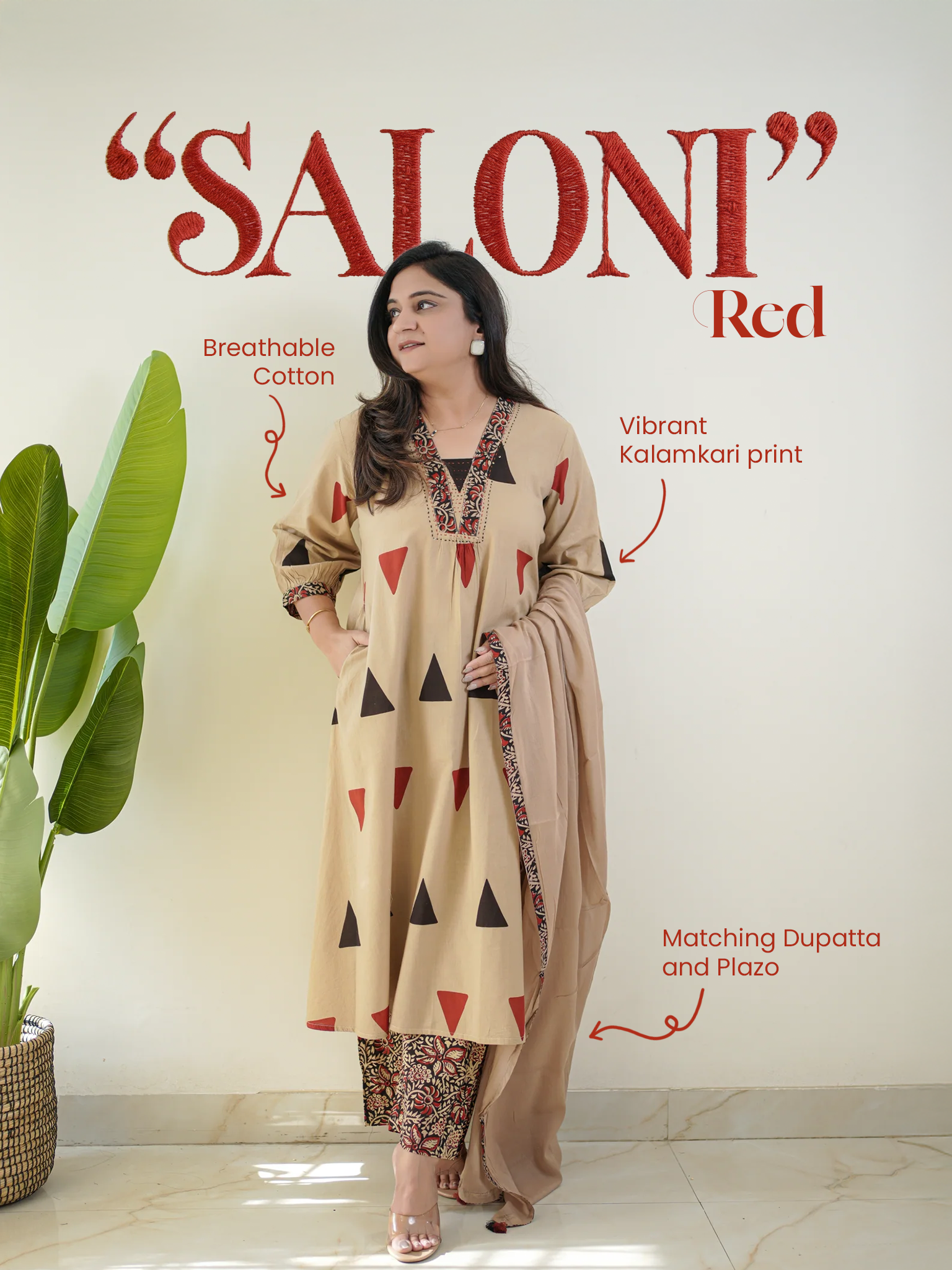 Saloni Kalamkari Cotton A-line Dupatta Set