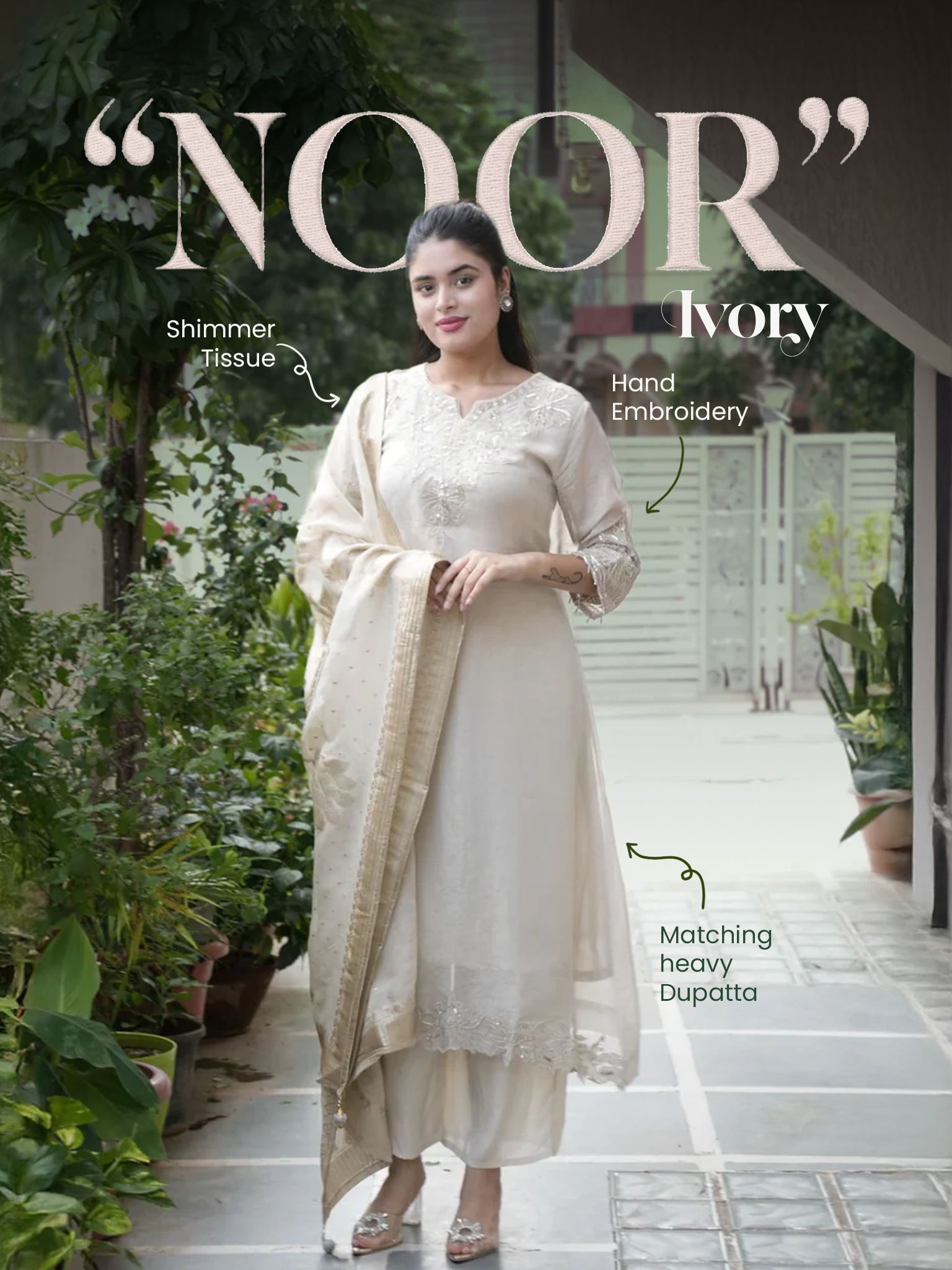 Noor Asymmetric Shimmer Tissue  HandEmbroidered Pant Set